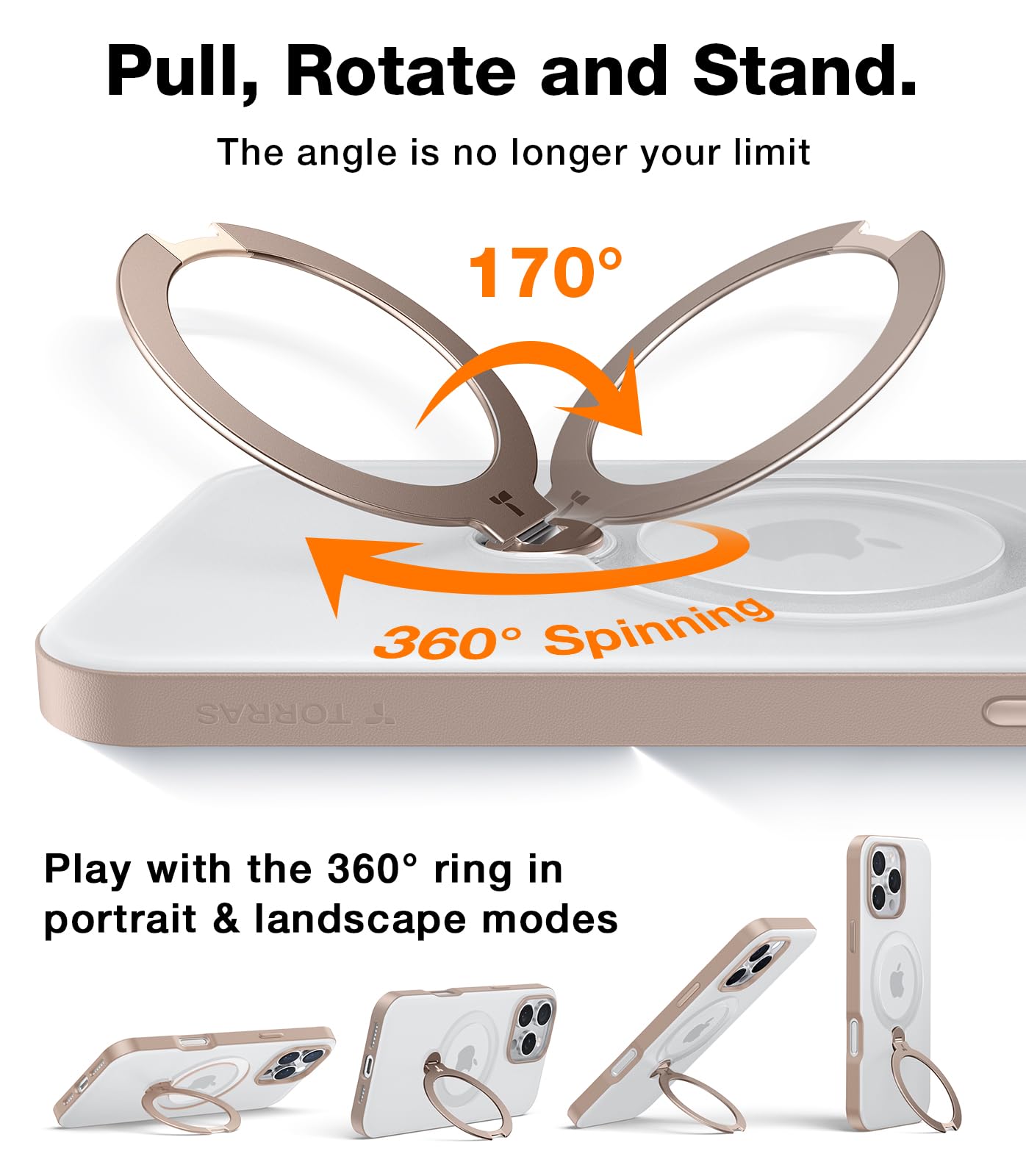 Torras 360 Spin Magnetic Stand For Iphone 16 Pro Max Case, Fit For Magsafe, 12Ft Military Grade Protective Case For 16 Pro Max P