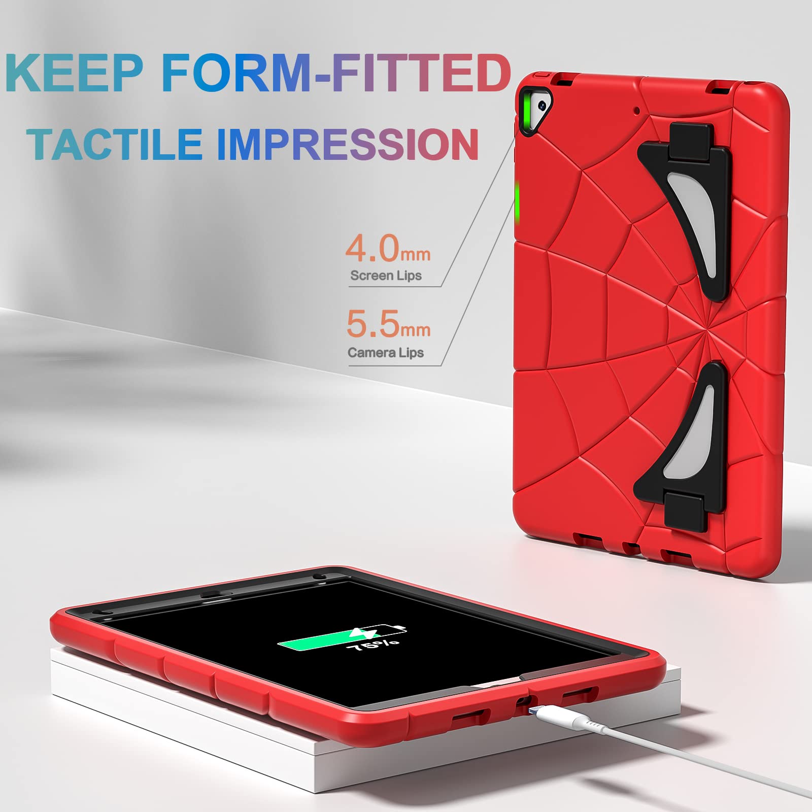 Nitupai iPad 9th/8th/7th Gen Case - Heavy Duty Shockproof, Rugged Protection, 10.2 Inch, Kids Friendly, Red+Black, with Stand