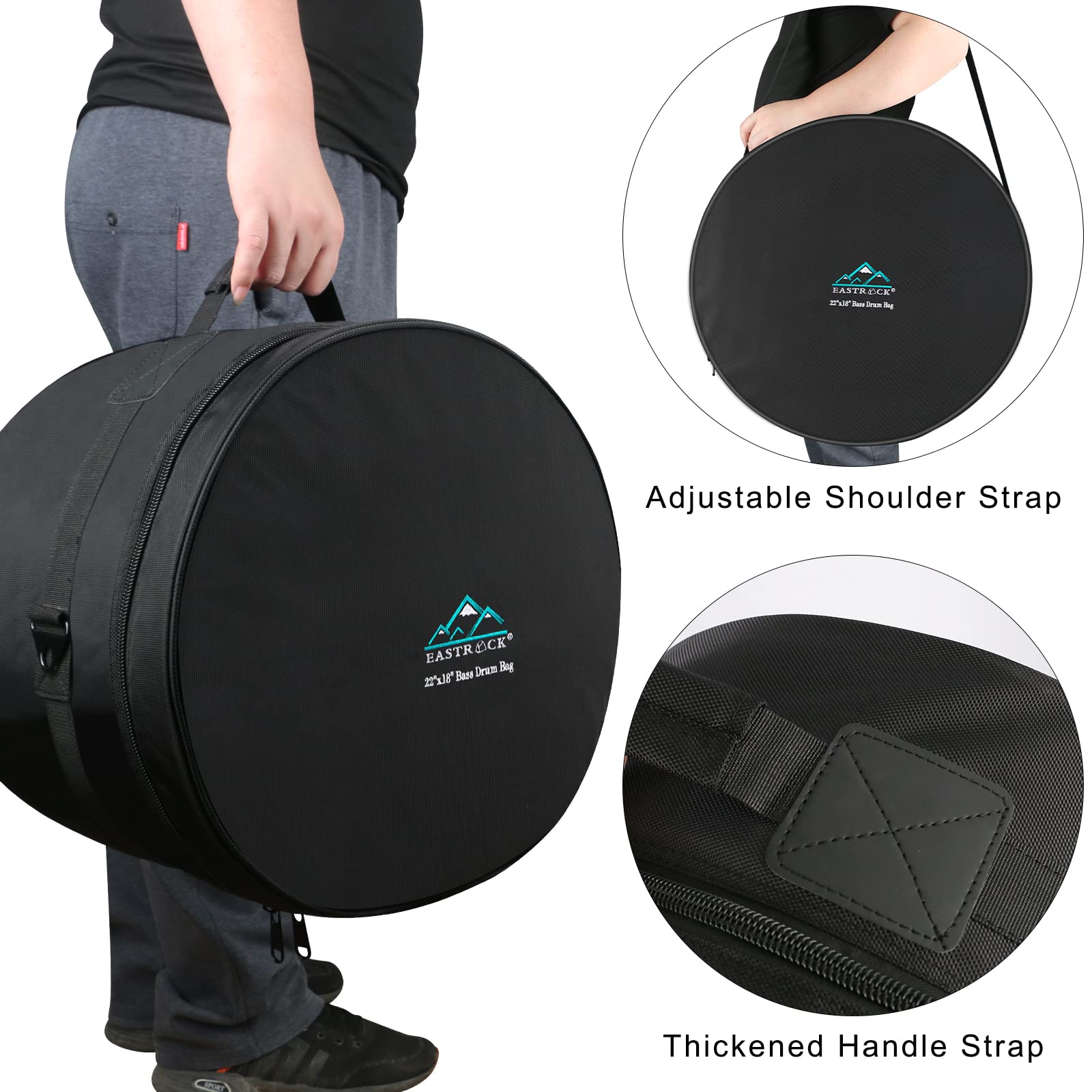 Eastrock 22'' X18'' Bass Drum Bag, Bass Drum Cases 15 Mm Thick Padding For Your Drum Protection (22 * 18'' Bass)