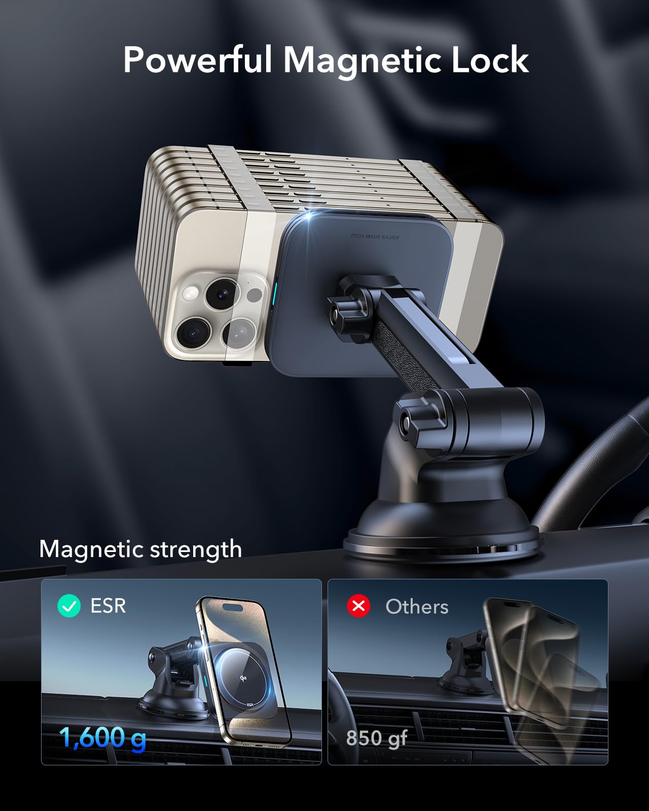 Esr For Qi2 15W Magsafe Car Mount Charger, Qi2 Certified Magsafe Car Charger, Dashboard/Windshield Magnetic Wireless Car Charger