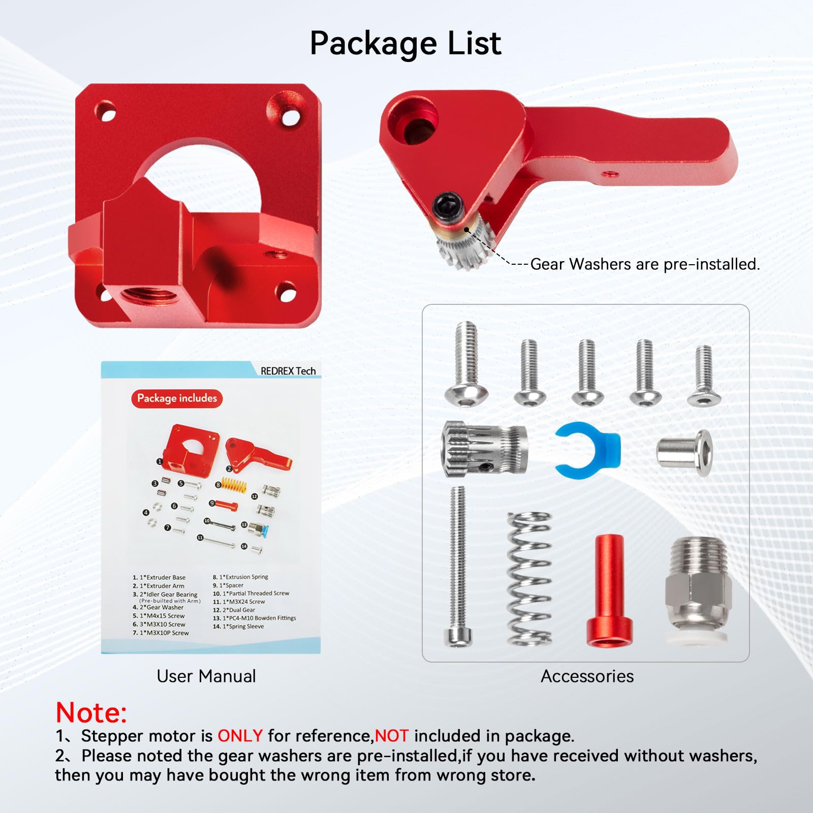 Redrex Dual Gear Ender 3 Extruder With Two Washers Metal Drive Feeder Upgrade Kit Compatible With Creality Ender 3 V2 Pro,Ender