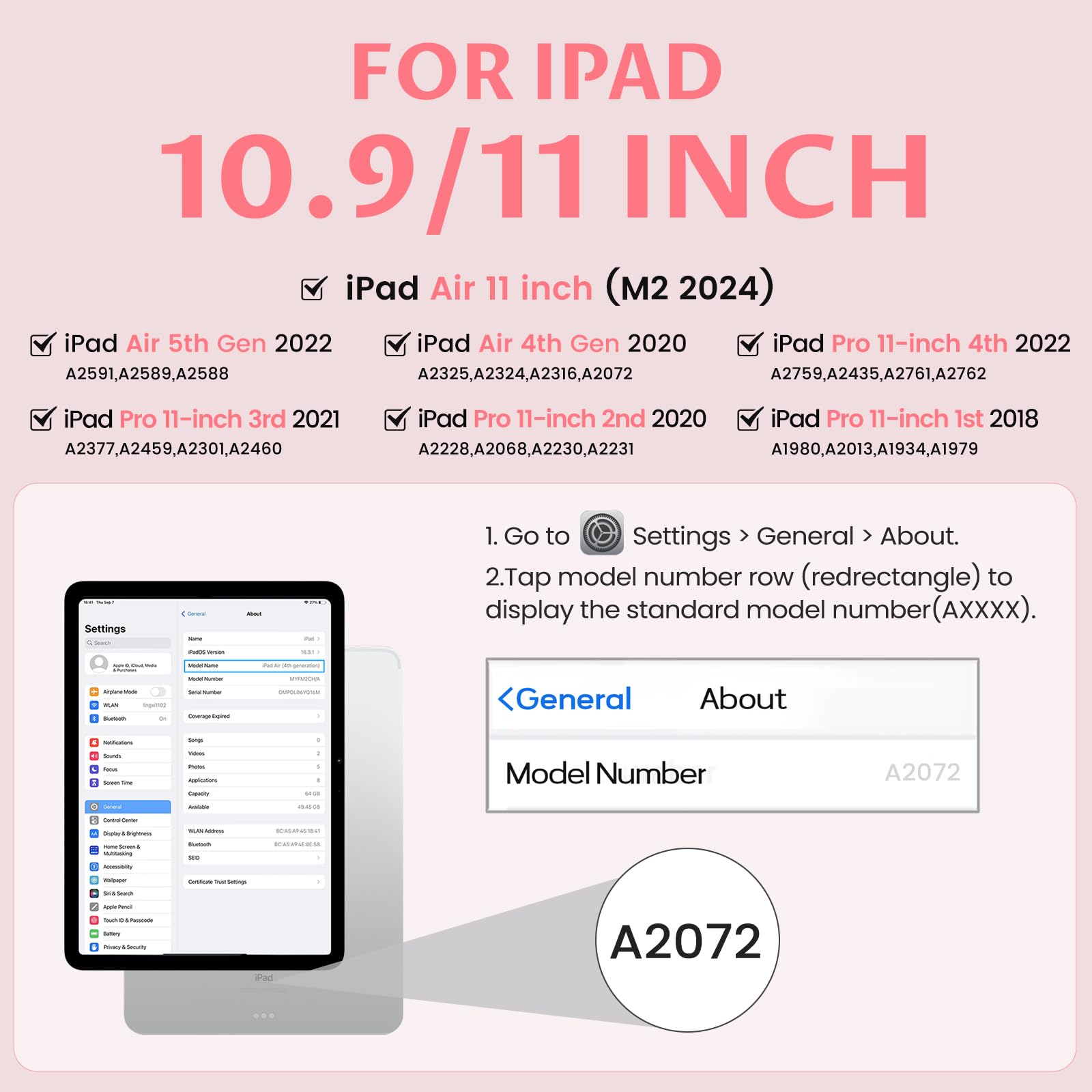 Oyeeice Keyboard Case For Ipad Air 6Th 11 Inch M2 2024, Air 5Th/ 4Th 10.9'' 2022/2020, Pro 11'' (4Th, 3Th Generation)  Detachabl