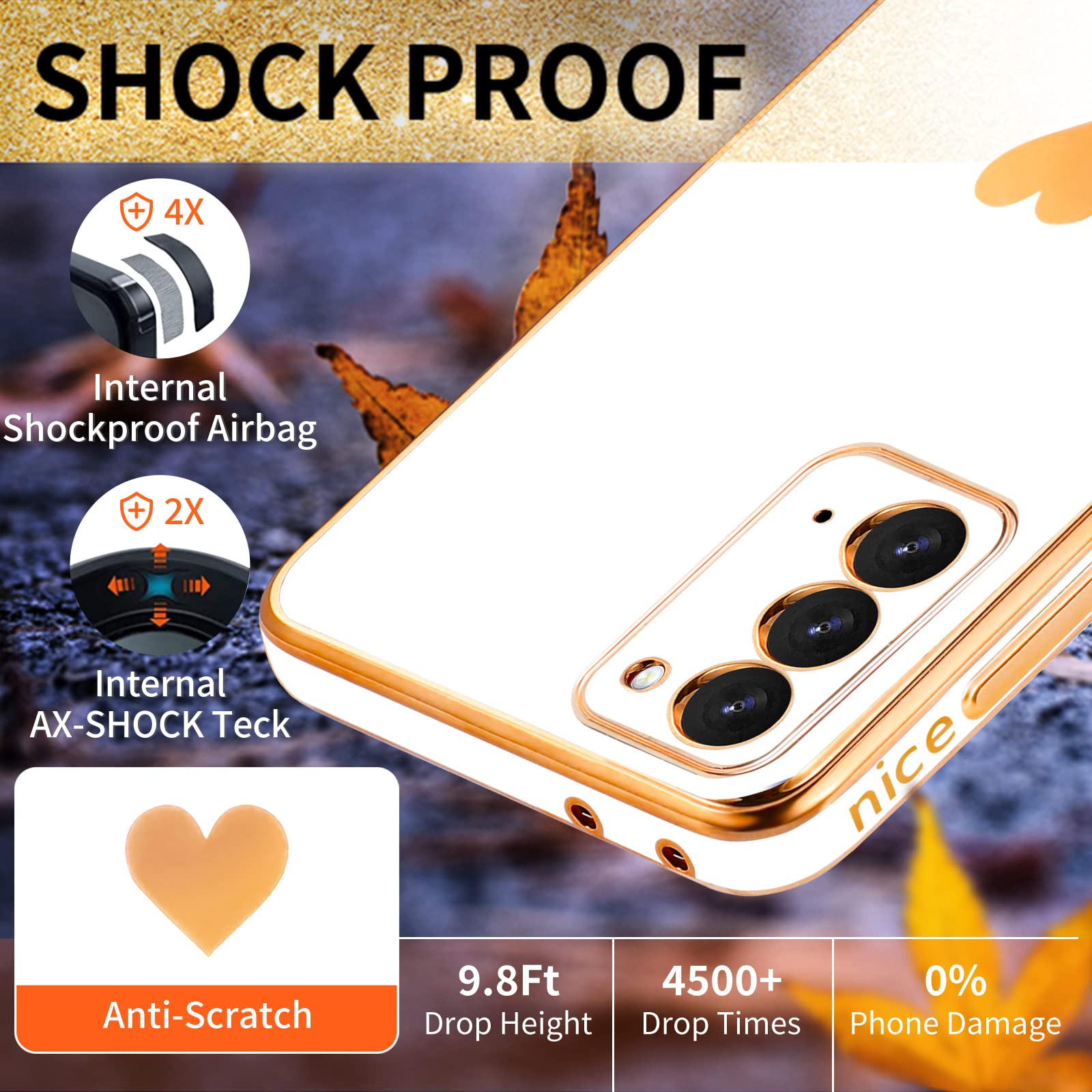Shorogyt (3In1 Heart Case For Samsung Galaxy Note 20 5G/4G 6.7 Inch Women Cute Aesthetic Love Hearts Pattern Girls White Gold Lu
