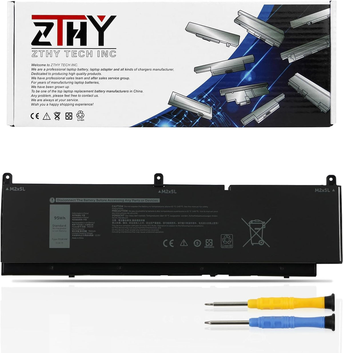 Zthy 95Wh Pkwvm Laptop Battery Replacement For Dell Precision 7550 7560 7750 7760 Mobile Workstation P44E P93F P44E001 P44E002 P93F001 P93F002 C903V Cr72X 17C06 0Cr72X 0447Vr 068N03 453 Bbcq 11.4V