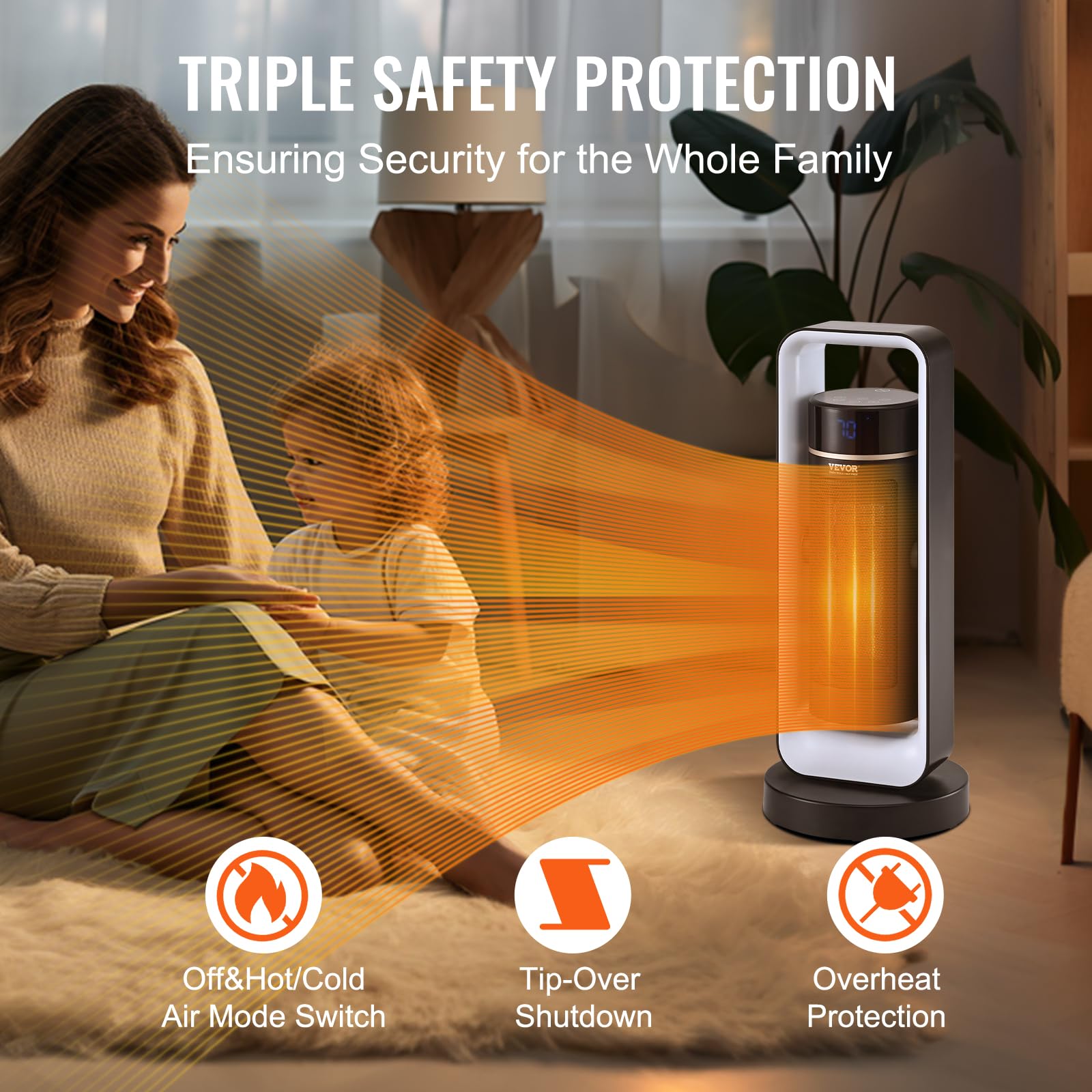 Vevor Electric Space Heater With Thermostat Remote Control, 1000W/1500W 2 Level Adjustable Quiet Ceramic Heater Fan, 20 In Tip O