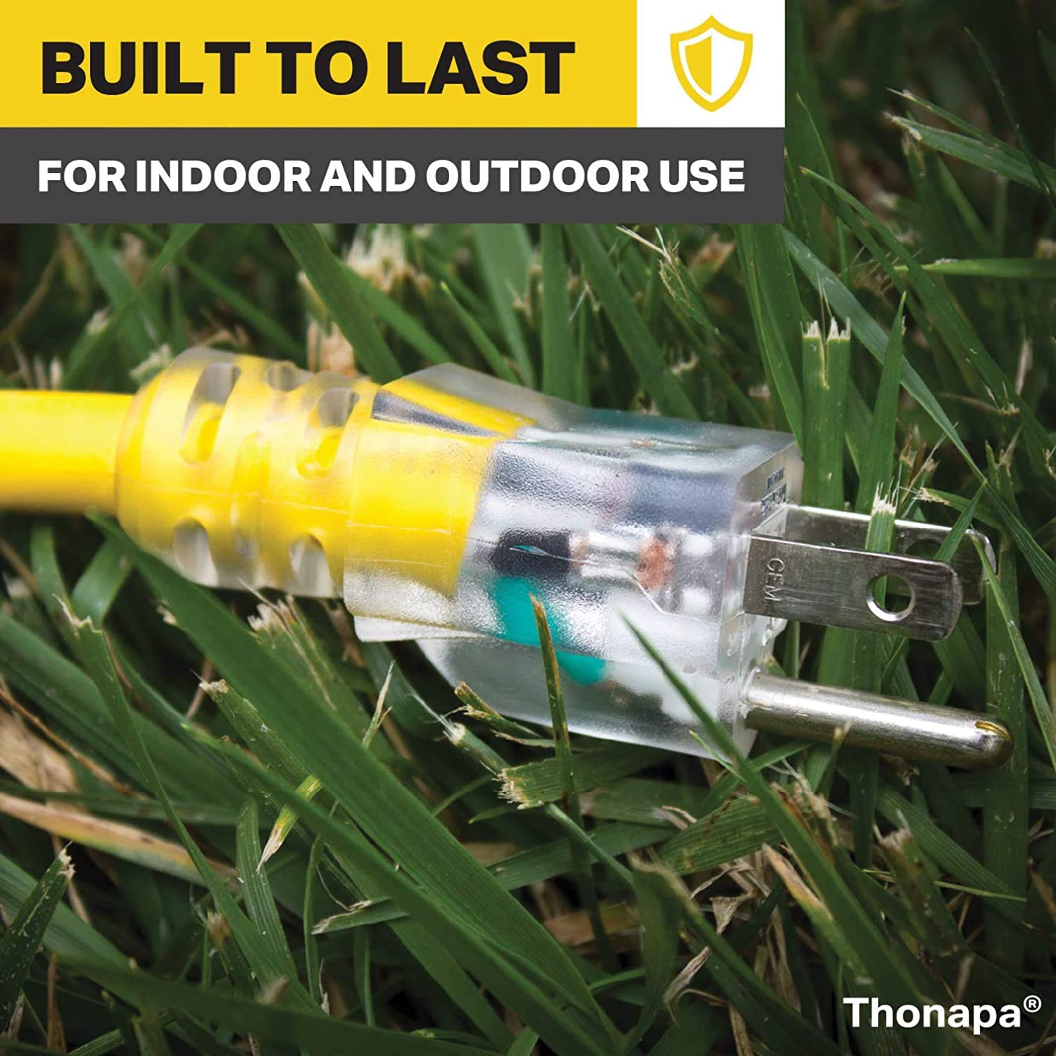 Thonapa 2 Pack Lighted Outdoor Extension Cord 10 Ft   12 Gauge 15 Amp Heavy Duty Power Extension Cords   Sjtw   Great For Major