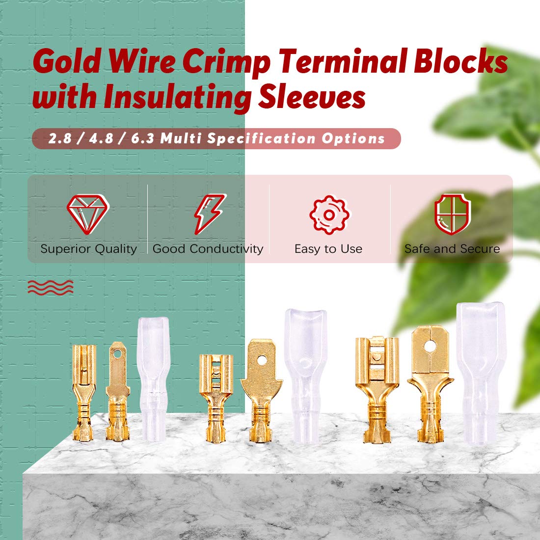 Hilitchi 720Pcs Gold Quick Splice Male And Female Wire Spade Connector Wire Crimp Terminal Block With Insulating Sleeve For Elec