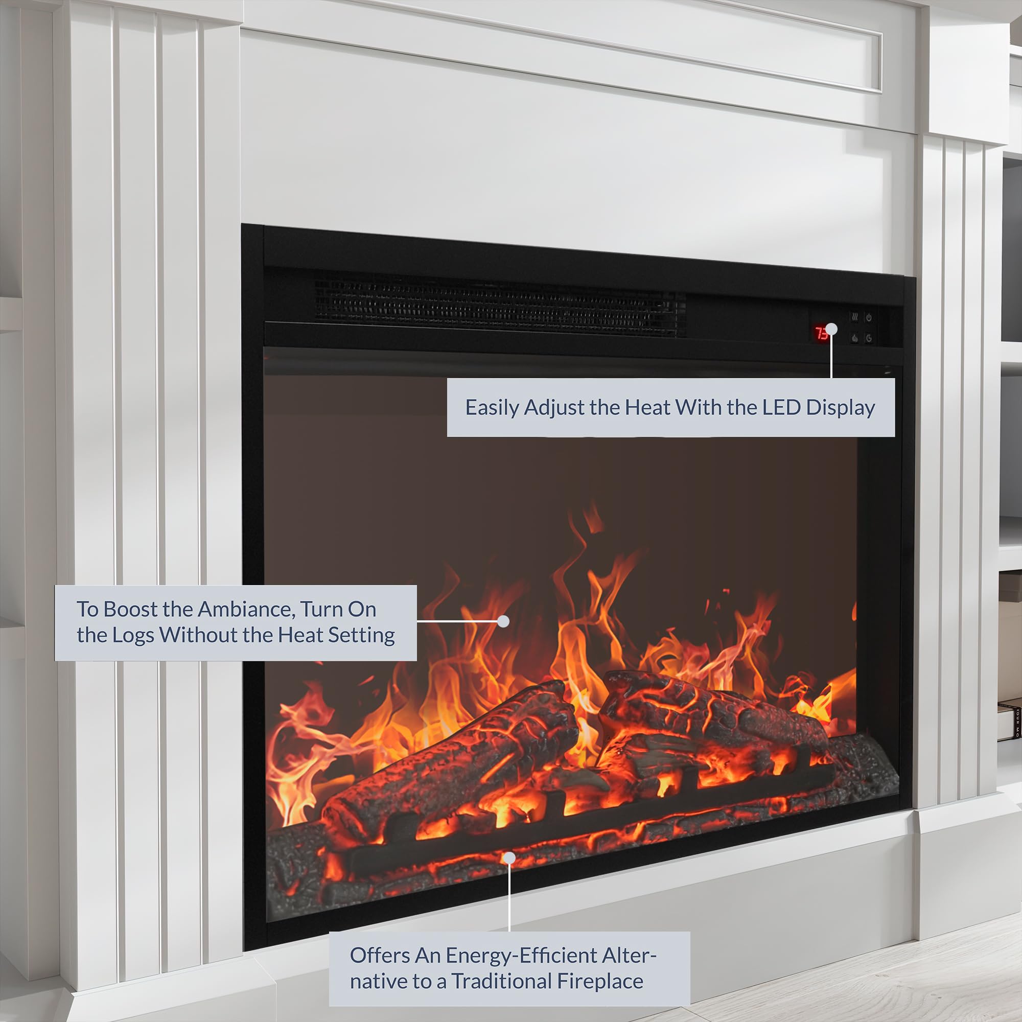 Belleze Modern 66 Electric Fireplace Heater Mantel Tv Stand & Media Entertainment Center For Tvs Up To 66 With Energy-Efficient