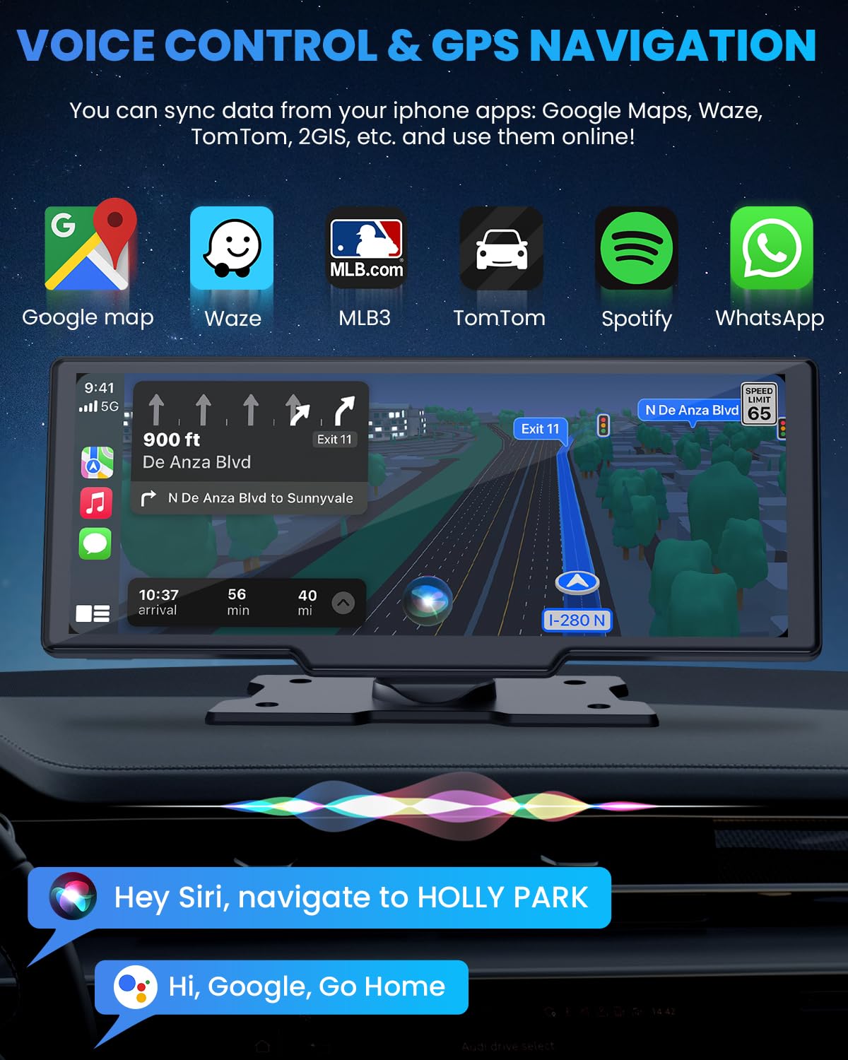 10.26'' Carplay Screen For Car: 4K Dash Cam Portable Car Stereo With Wireless Carplay Android Auto, Touchscreen, 1080P Backup Ca