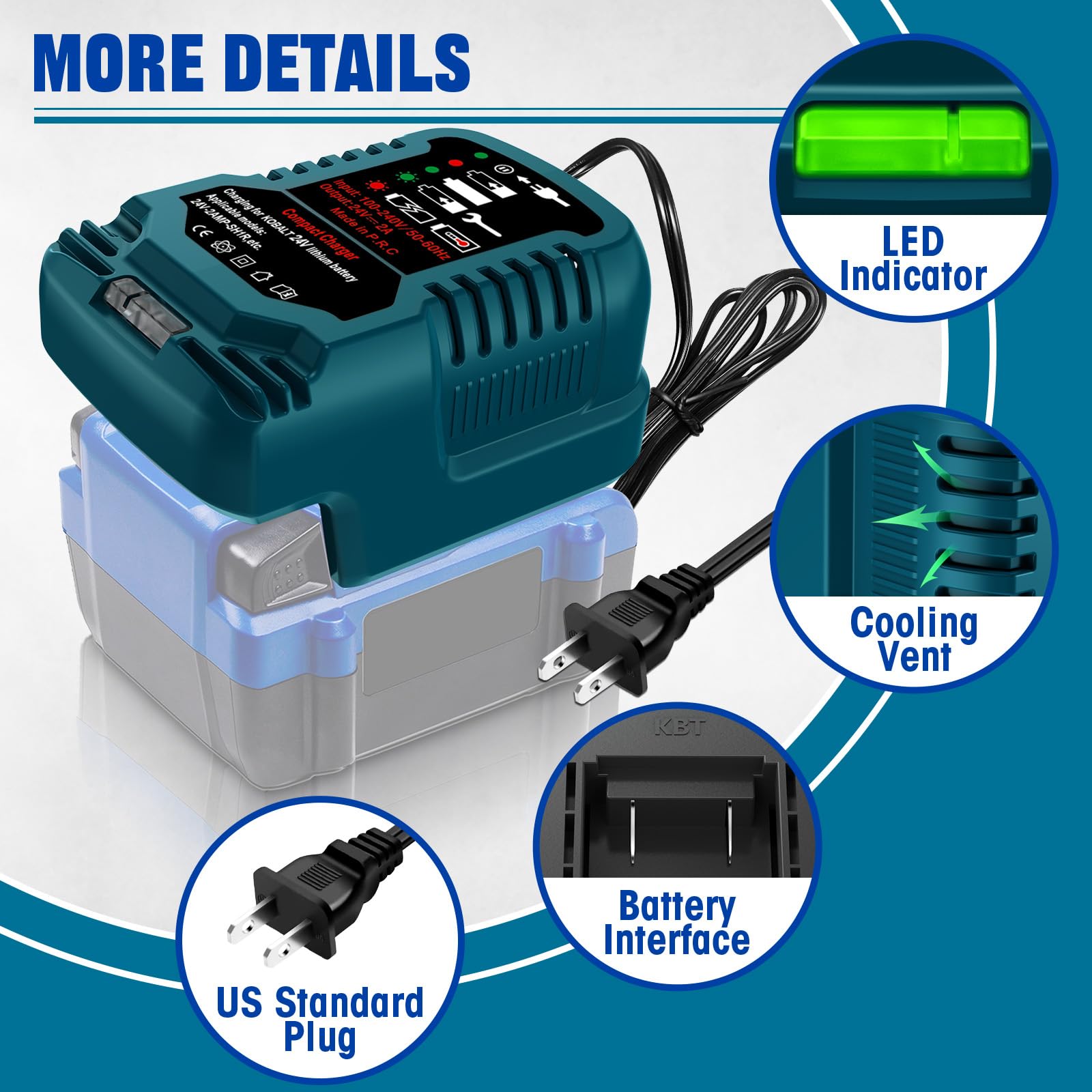 URUN Fast Charger for Kobalt 24V Max Batteries - Compatible with KB624-03, KB524-03, KB424-03, KB224-03 Series Power Tools
