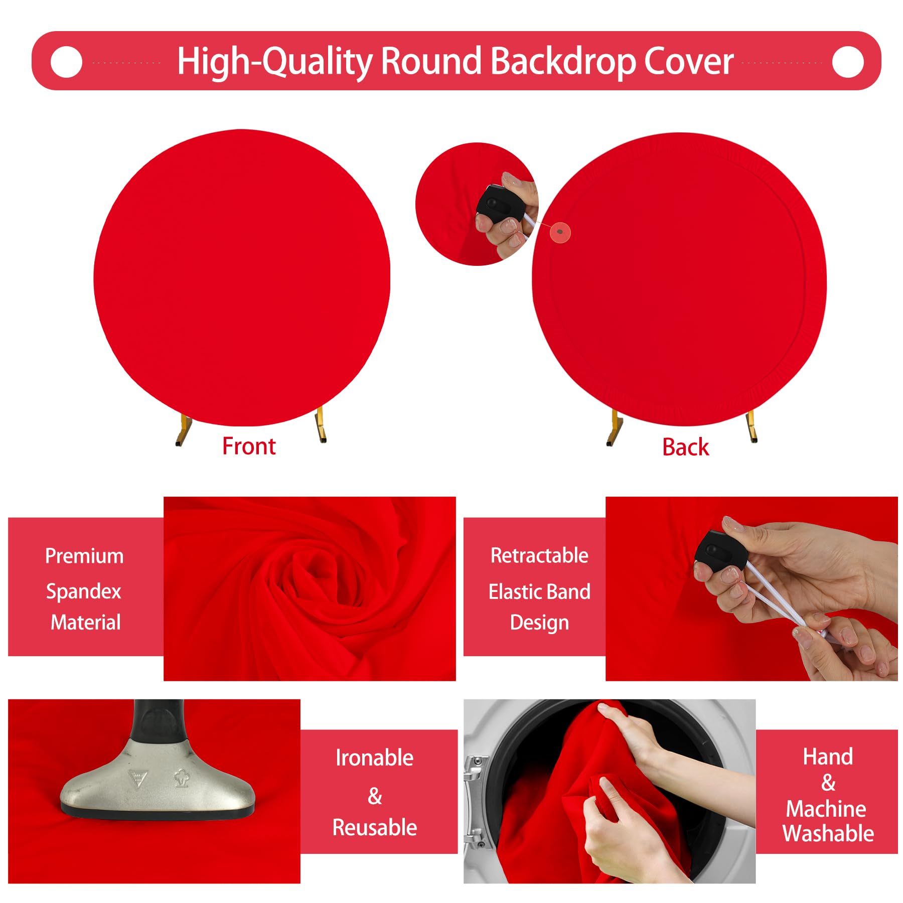 Gallety 7.2 Ft Red Round Backdrop Cover For 5 To 7.2Ft Round Backdrop Stand   Adjustable Circle Arch Backdrop Cover For Wedding