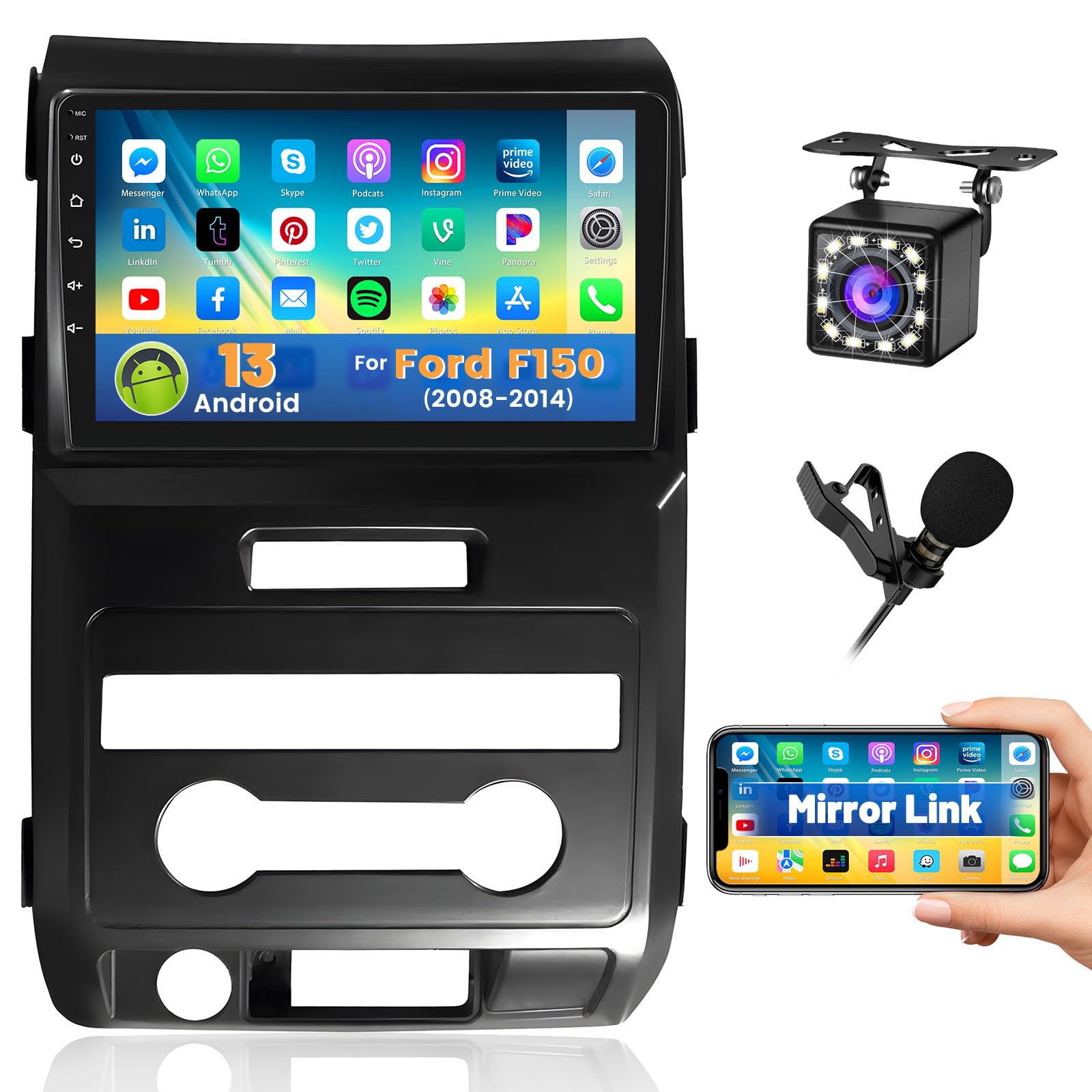 Roinvou For Ford F 150 F150 2009 2012 Android Car Radio Stereo, 9 Inch Capacitive Hd Touch Screen Mirror Link Gps Navigation Hea