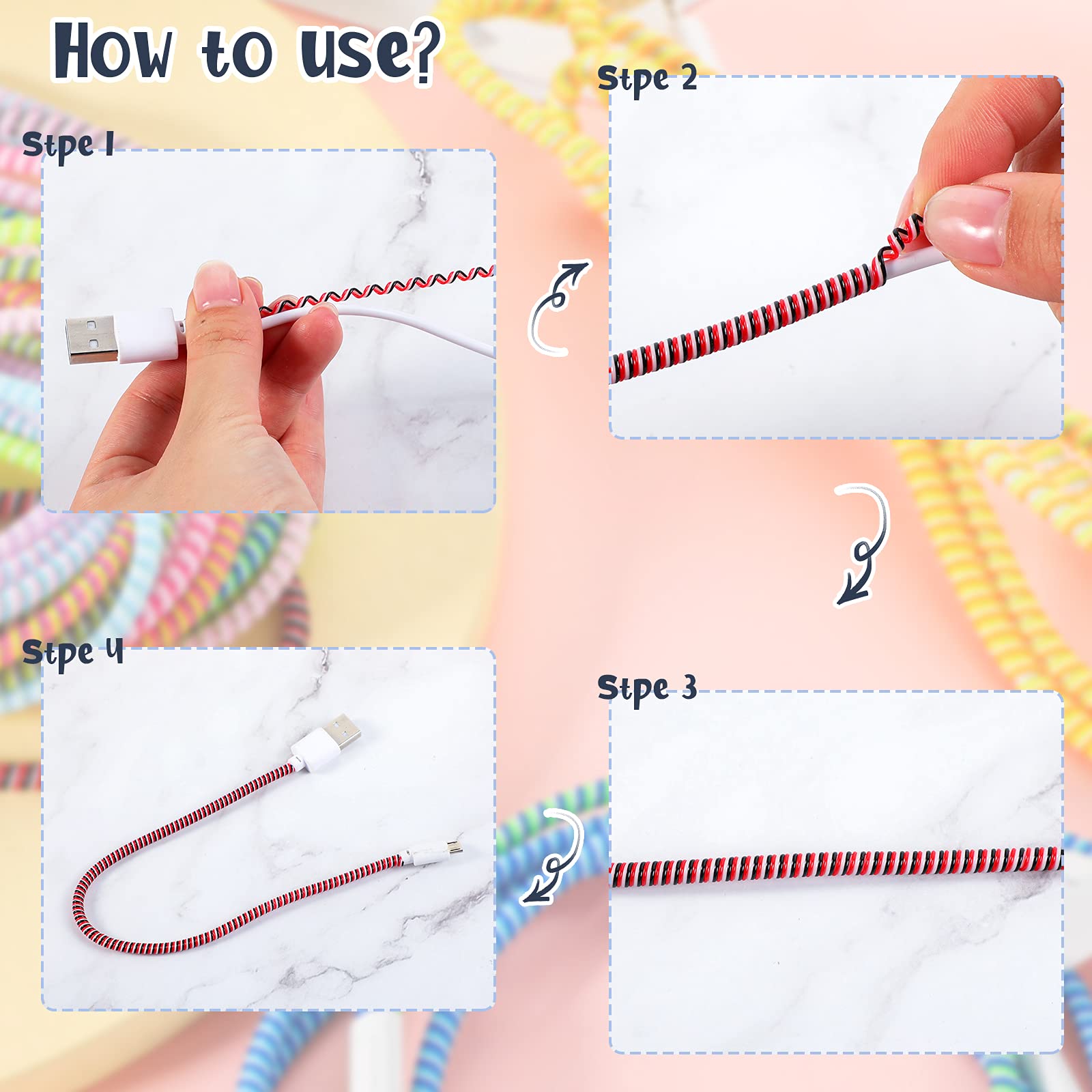 Frienda Spiral Cable Protector Headphone USB Data Cable Saver PVC Assorted Colors 45.3 Inch