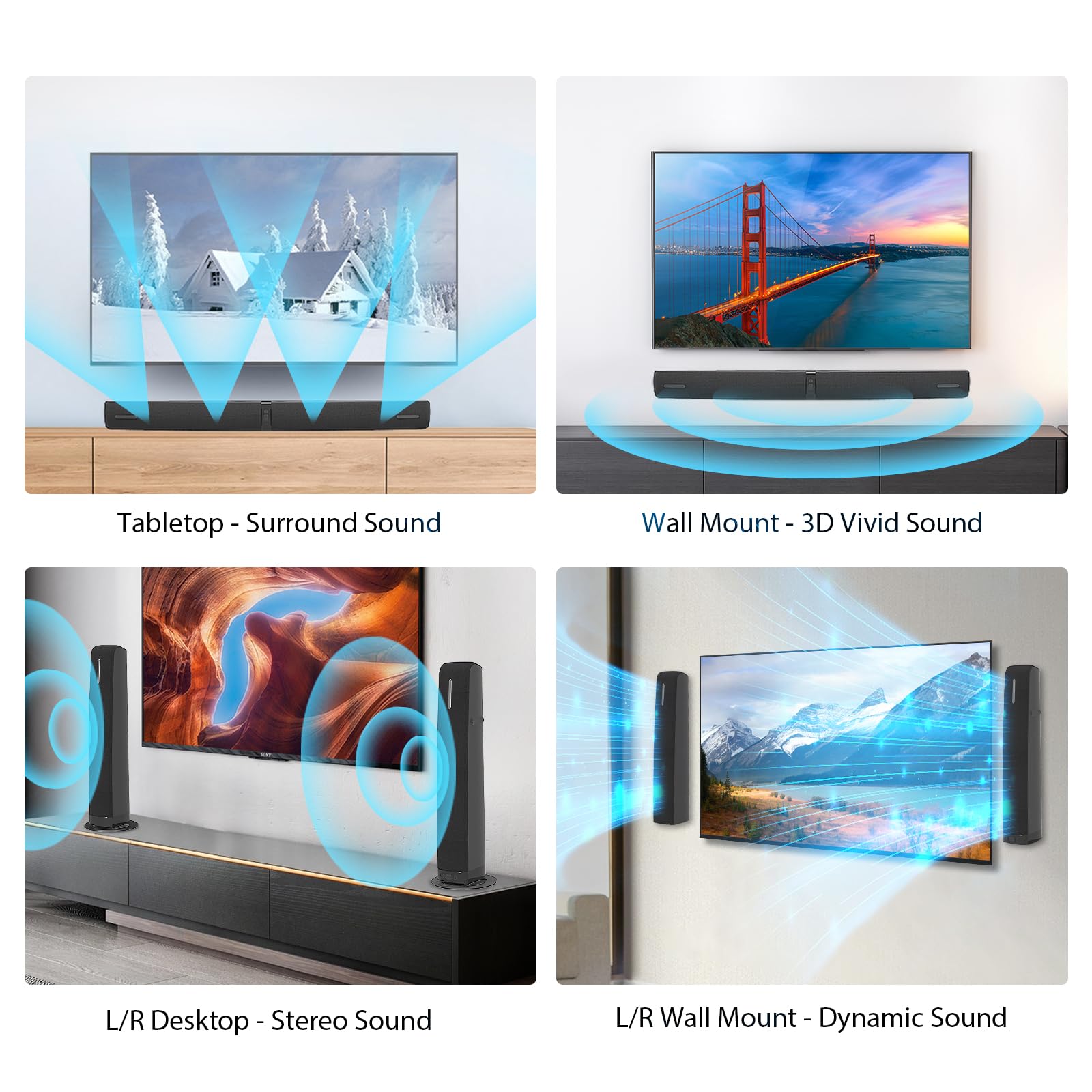 Assistrust Sound Bar For Smart Tv,90W Soundbar With Bluetooth/Arc/Optical/Aux Connect, Auto Volume Boost, 3 Customizable Equaliz