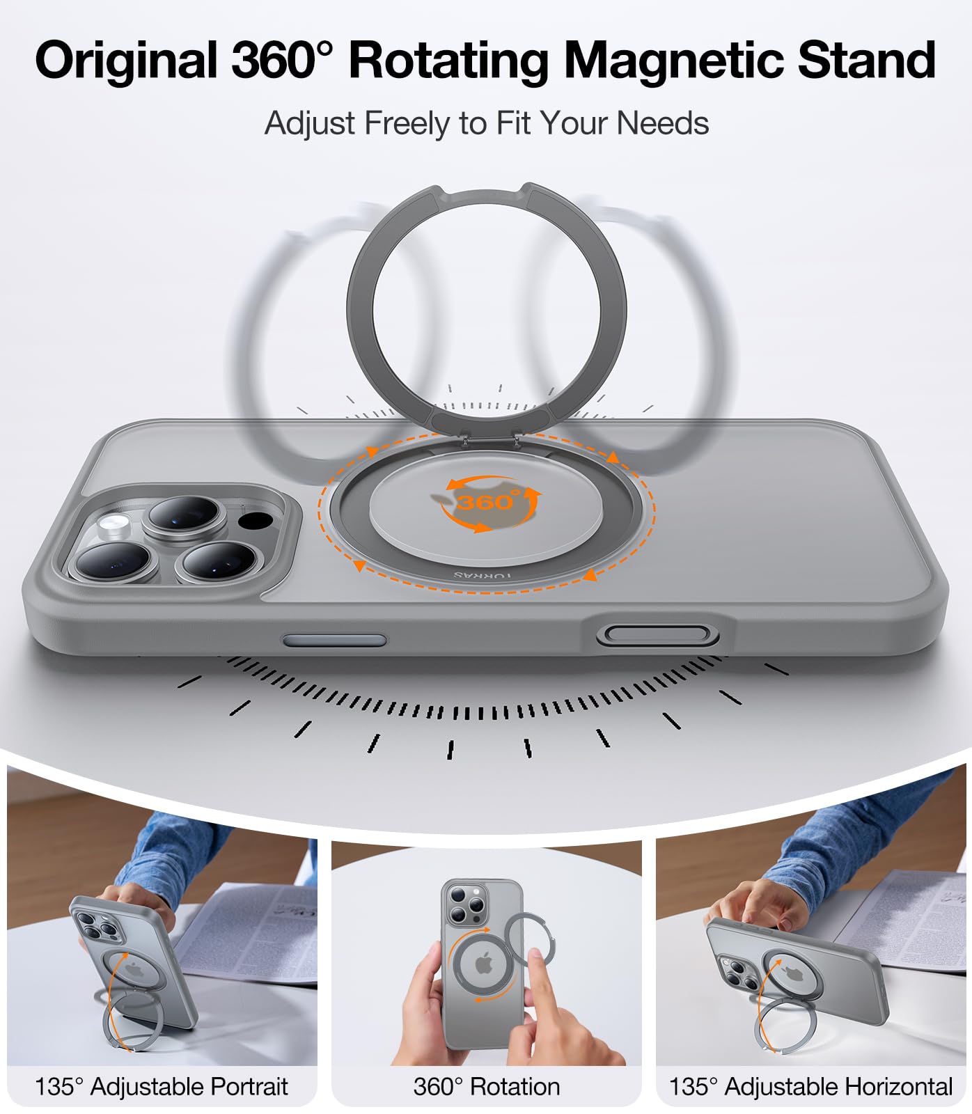 Torras 360Rotatable Magnetic For Iphone 16 Pro Case 6.3 Inch, Fit For Magsafe 16 Pro Phone Case, 16Ft Military Grade Shockproof,