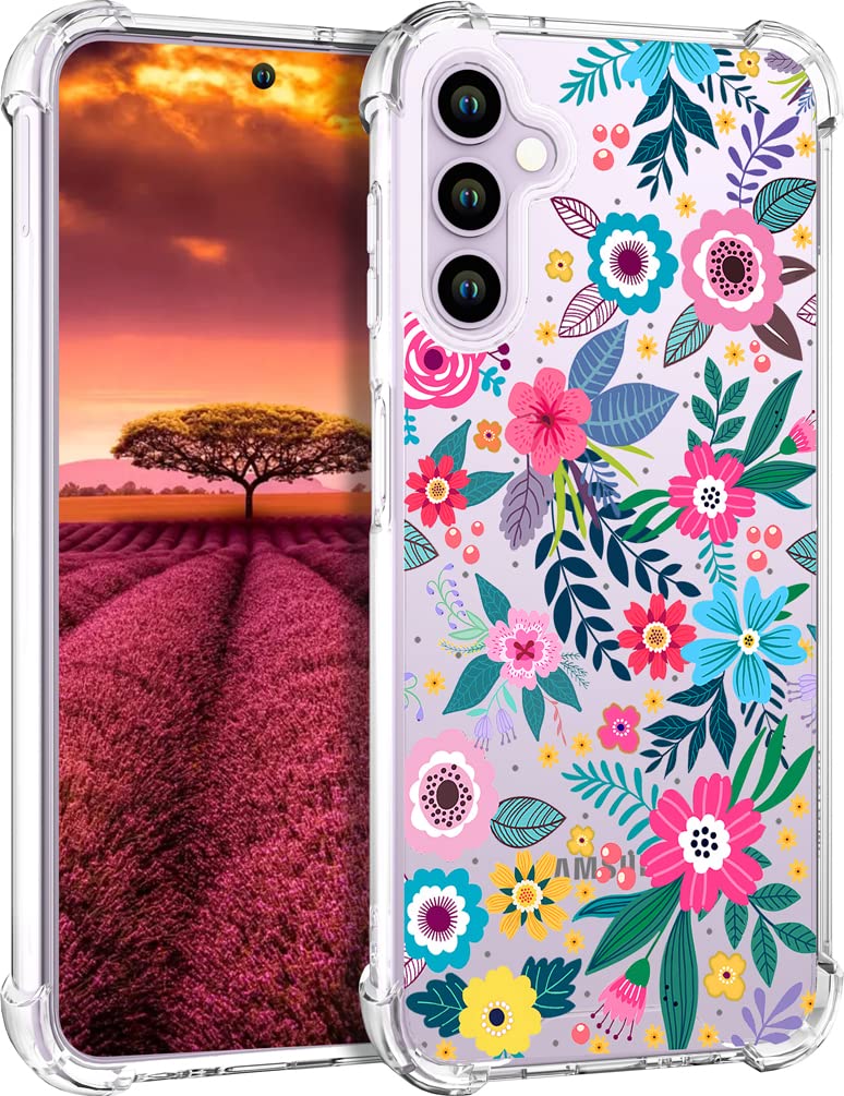 Topgraph Case Clear Cute Floral Flower For Women Girly Designer Girls For Galaxy S23, Silicone Transparent Phone Case Flower Des