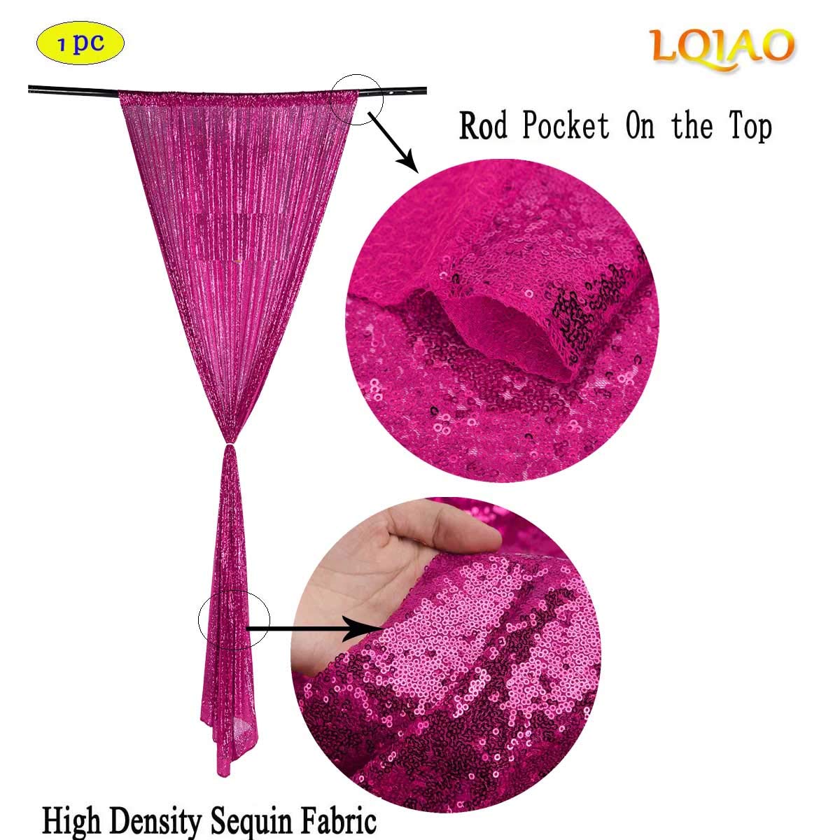 Lqiao Sequin Backdrop 8Ftx2Ft Fuchsia Curtain Panels Sequin Fabric Photography Background Wedding Photo Booth Backdrop Birthday