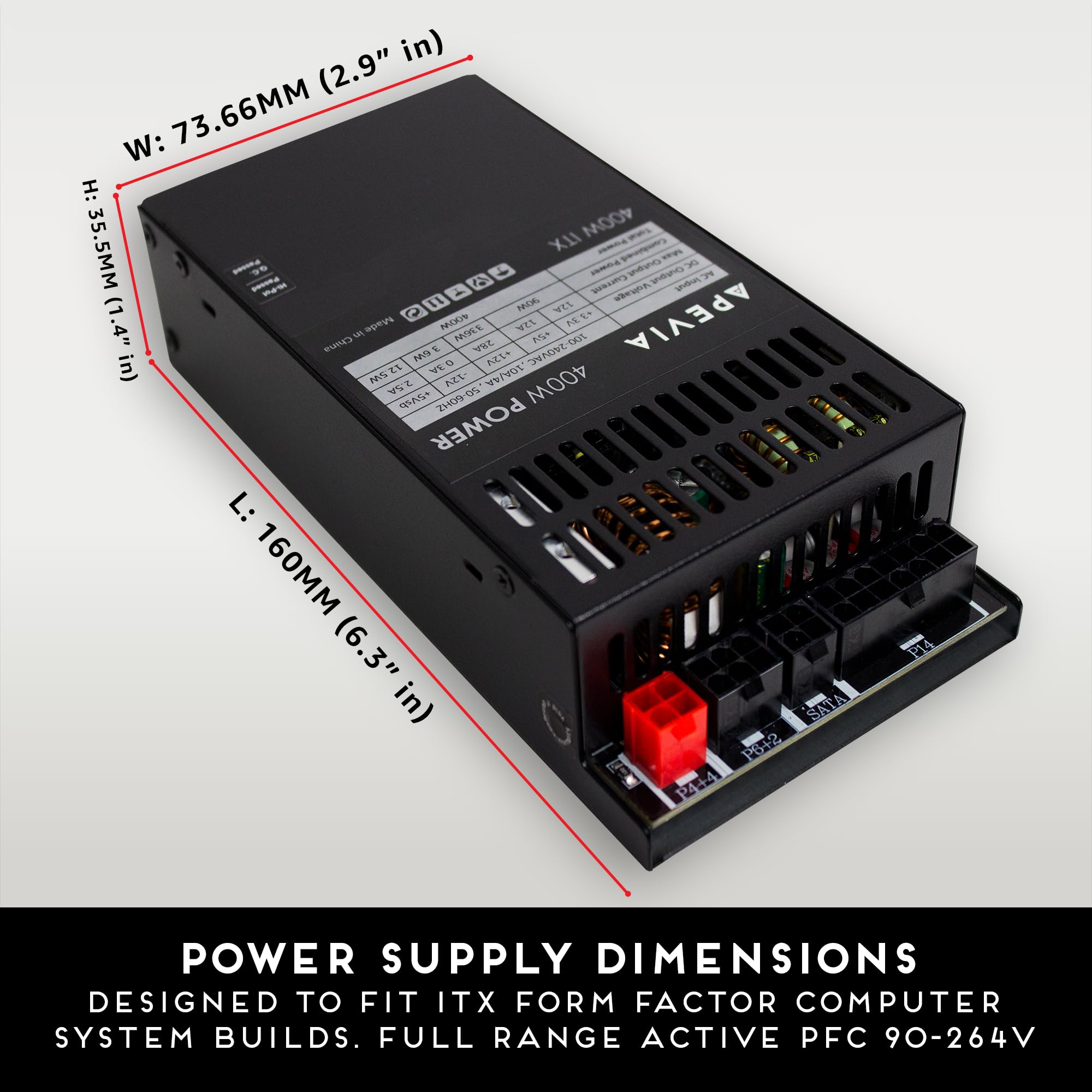 Apevia Itx Pfc400W Mini Itx/Flex Atx / 1U 400W Fully Modular Power Supply, Full Range Active Pfc 90 264V, Ac For Pos Aio System