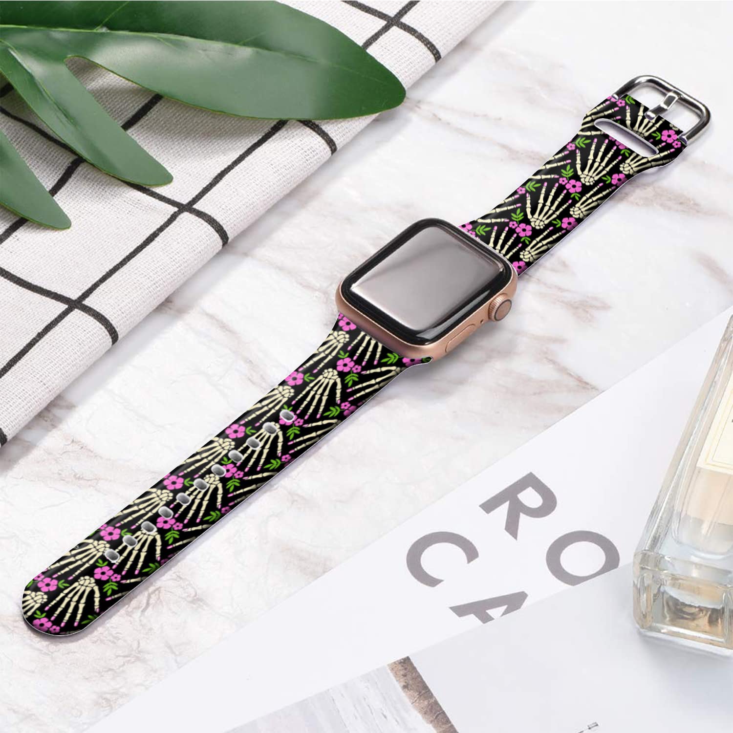 Ftfcase Halloween Sport Bands Compatible With Apple Watch 42Mm 44Mm 45Mm 49Mm For Women Men, Halloween Bones Flower Printed Soft