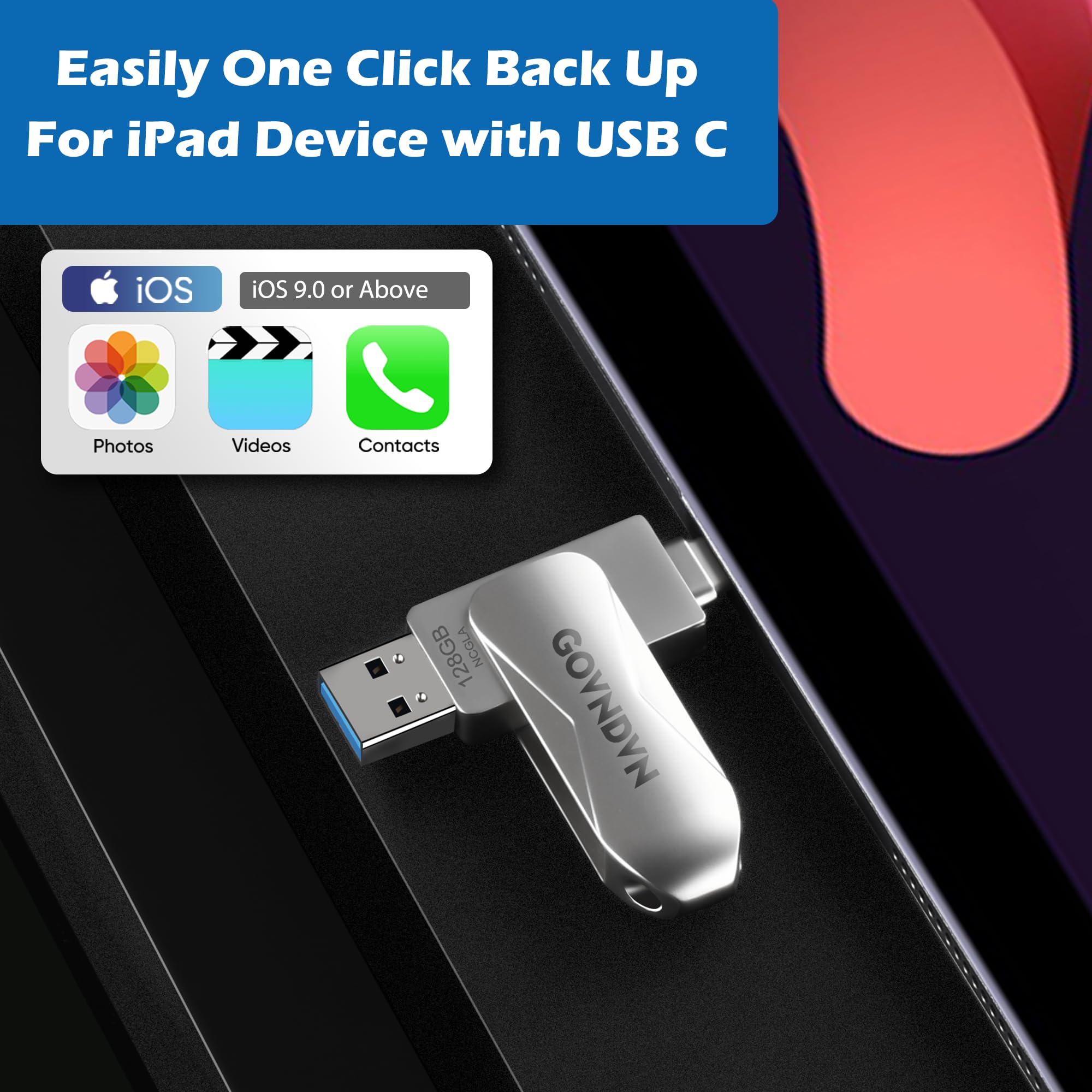 Photo Stick For Iphone 16 15, Govndvn 128Gb Iphone Photo Stick Ipad Android Macbook Pc Photos Videos Contacts Backup| Password Protect Iphone Photostick Photo Storage Stick Iphone Backup Flash Drive