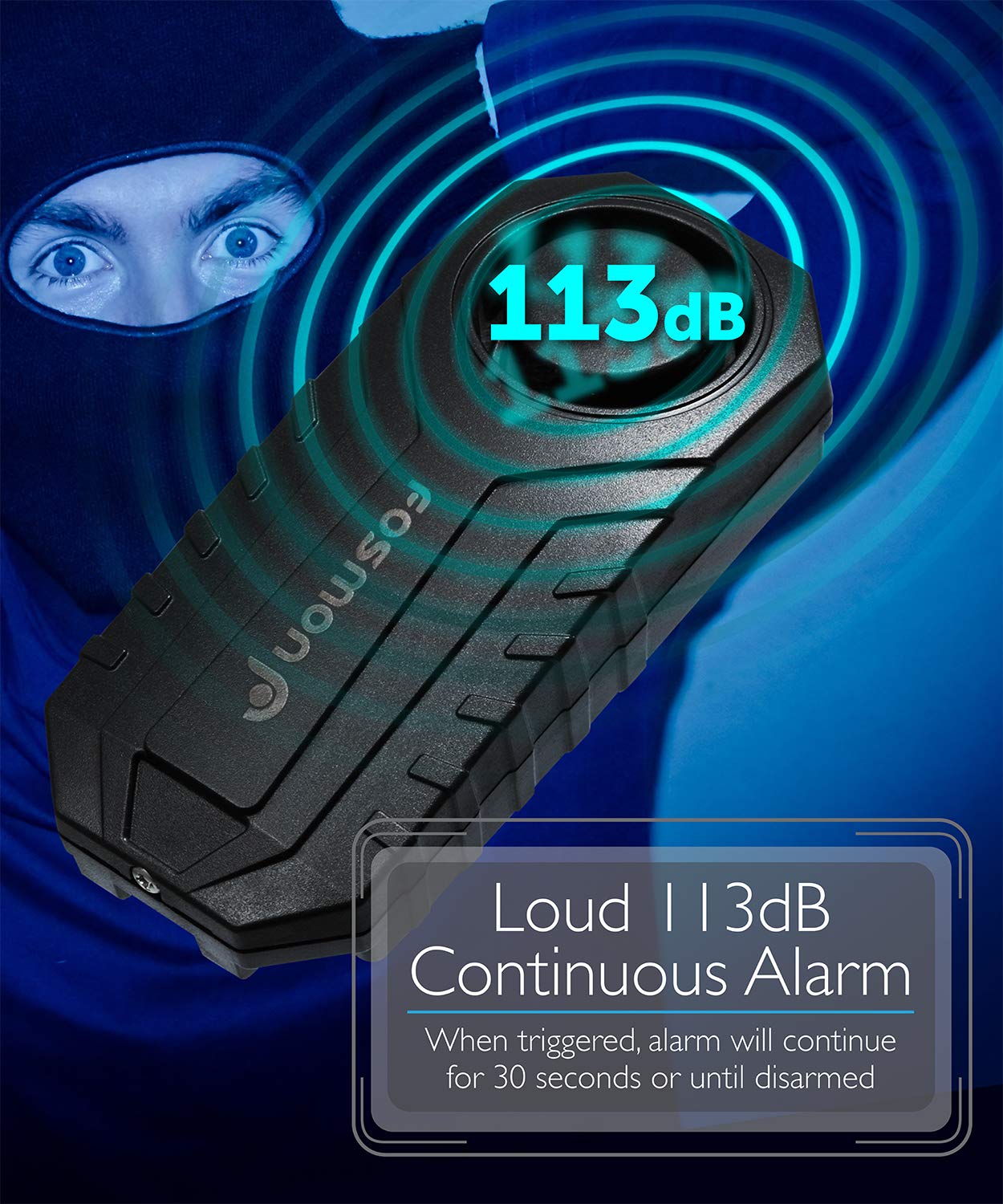 Fosmon Anti Theft Burglar Bike Alarm With Remote, Waterproof Vibration Triggered Battery Operated Loud 113Db Wireless Siren For