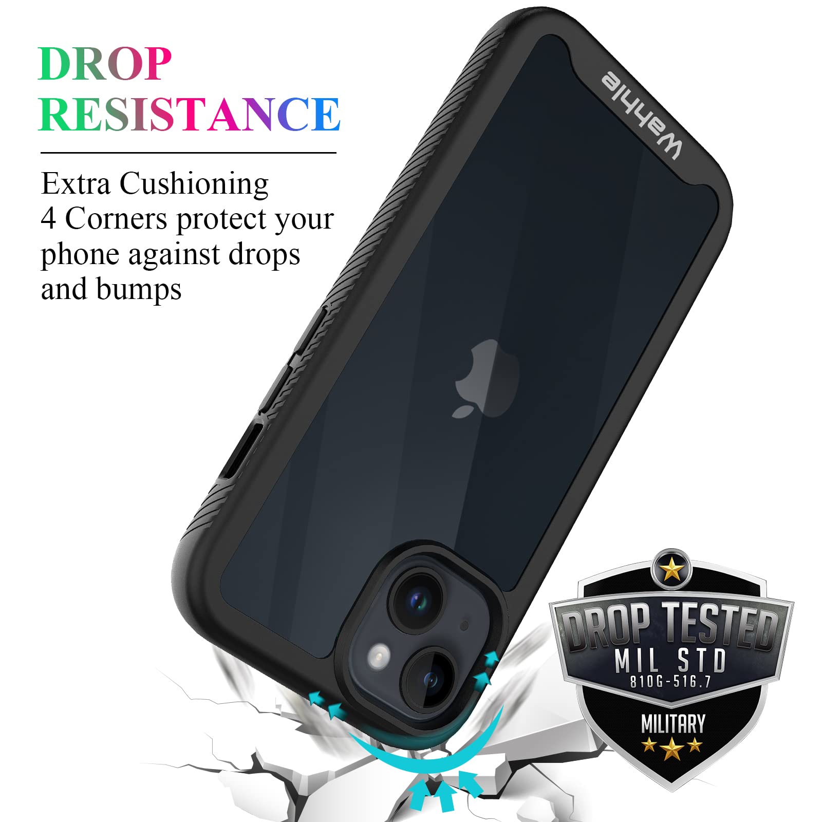 Wahhle Compatible With Iphone 13 Case, Iphone 14 Case, Full Body Shockproof Protection Built In Touch Sensitive Anti Scratch Scr