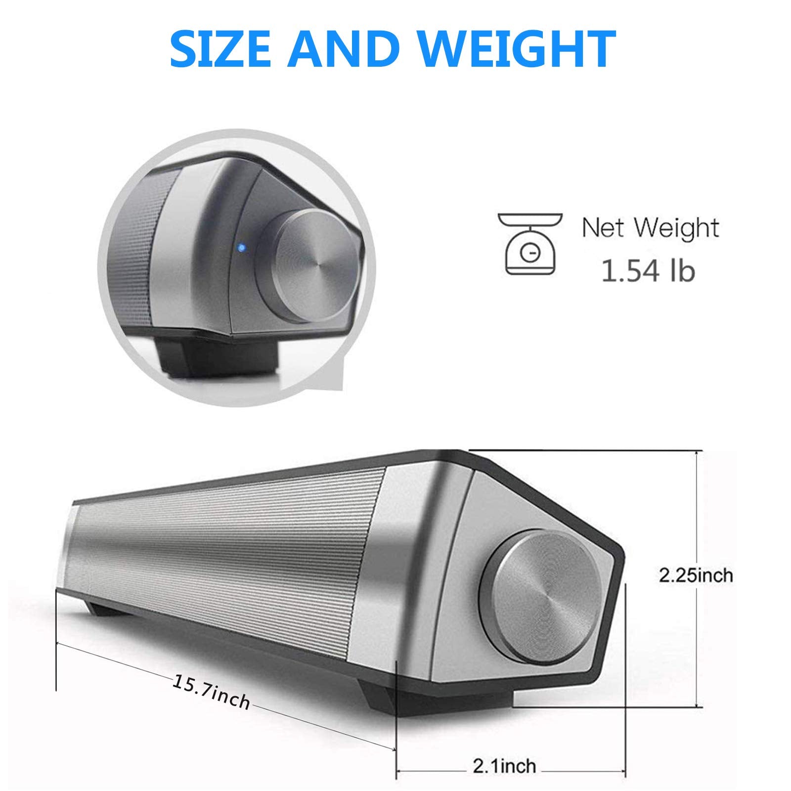 Toproad Sound Bar | Soundbar Wired And Wireless Bluetooth 5.0 Speaker | Built In Mic | For Cell Phone/Tablet/Projector And Suppo