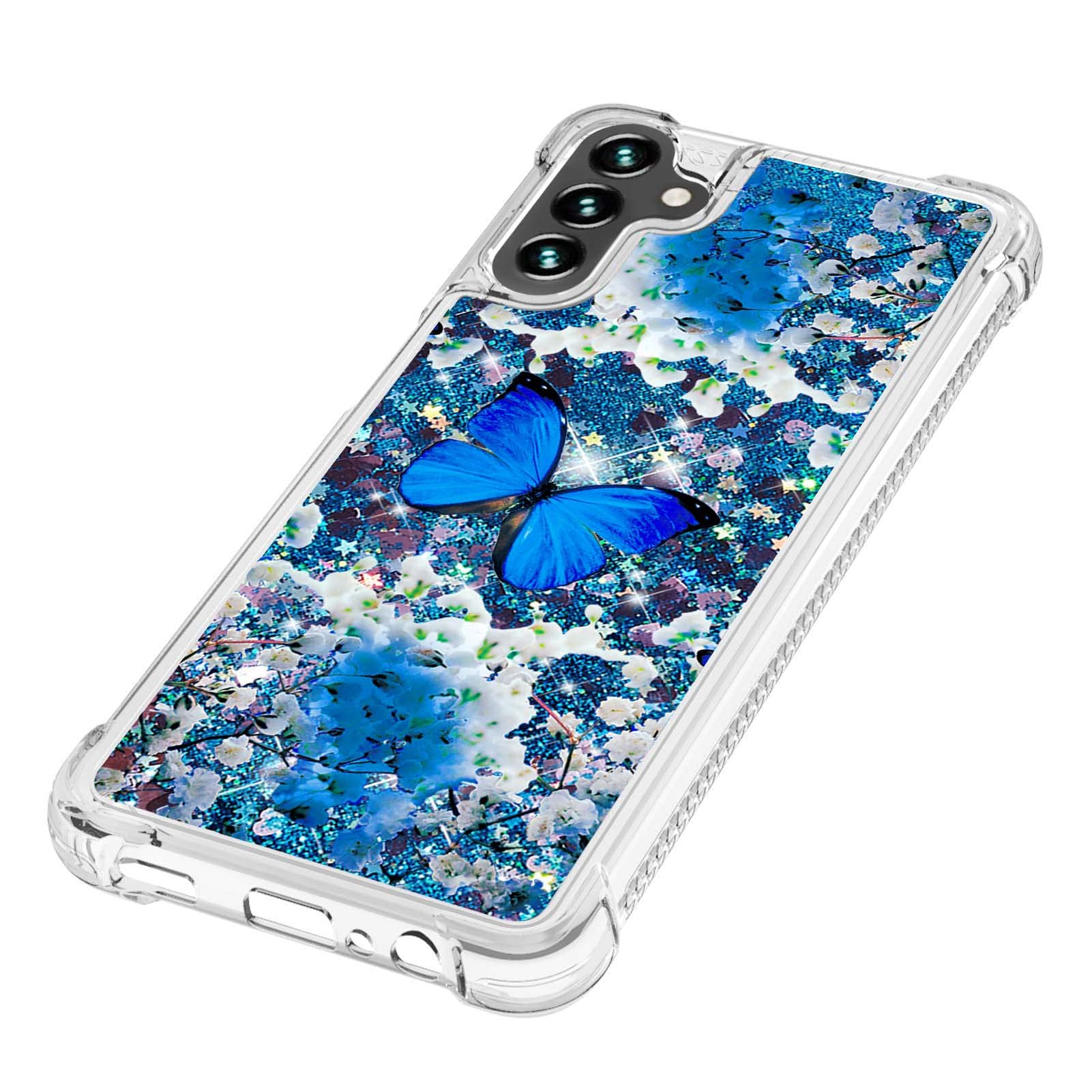 Caiyunl For Samsung Galaxy A13 5G Phone Case With Tempered Glass Screen Protector, Women Girls Glitter Bling Floating Liquid Spa