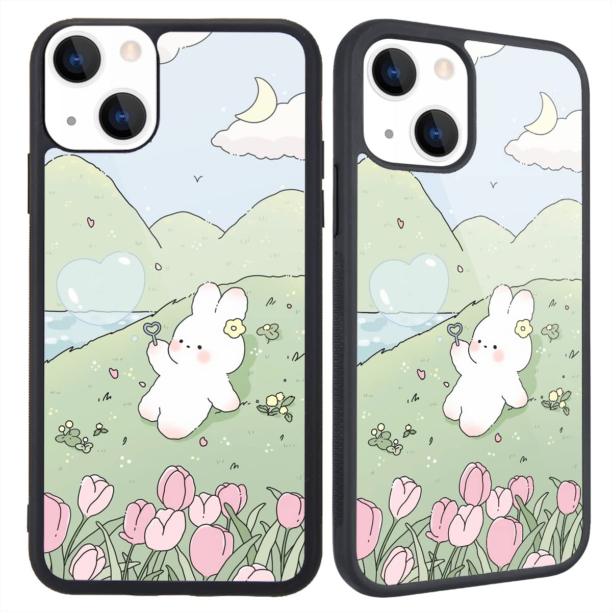 Maycari Compatible With Iphone 13 Mini Case For Children Women Cartoon Rabbit Flower Design, Hard Back Cover With Cute Animal Pa