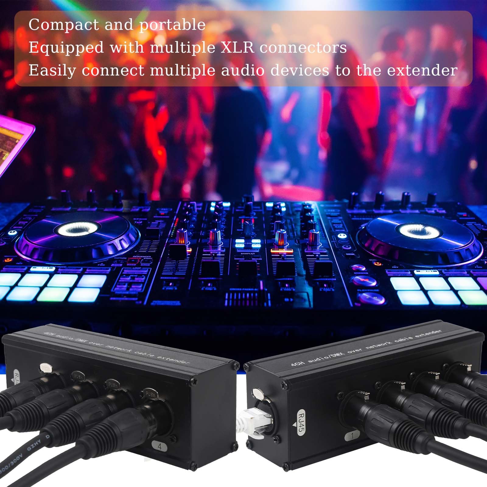 Jindaaudio 4-Channel Dmx Xlr To Ethernet Extender, 3-Pin Xlr Male/Female & Ethercon Adapter, Cat5/Cat6/Cat7 Network Cable Conver