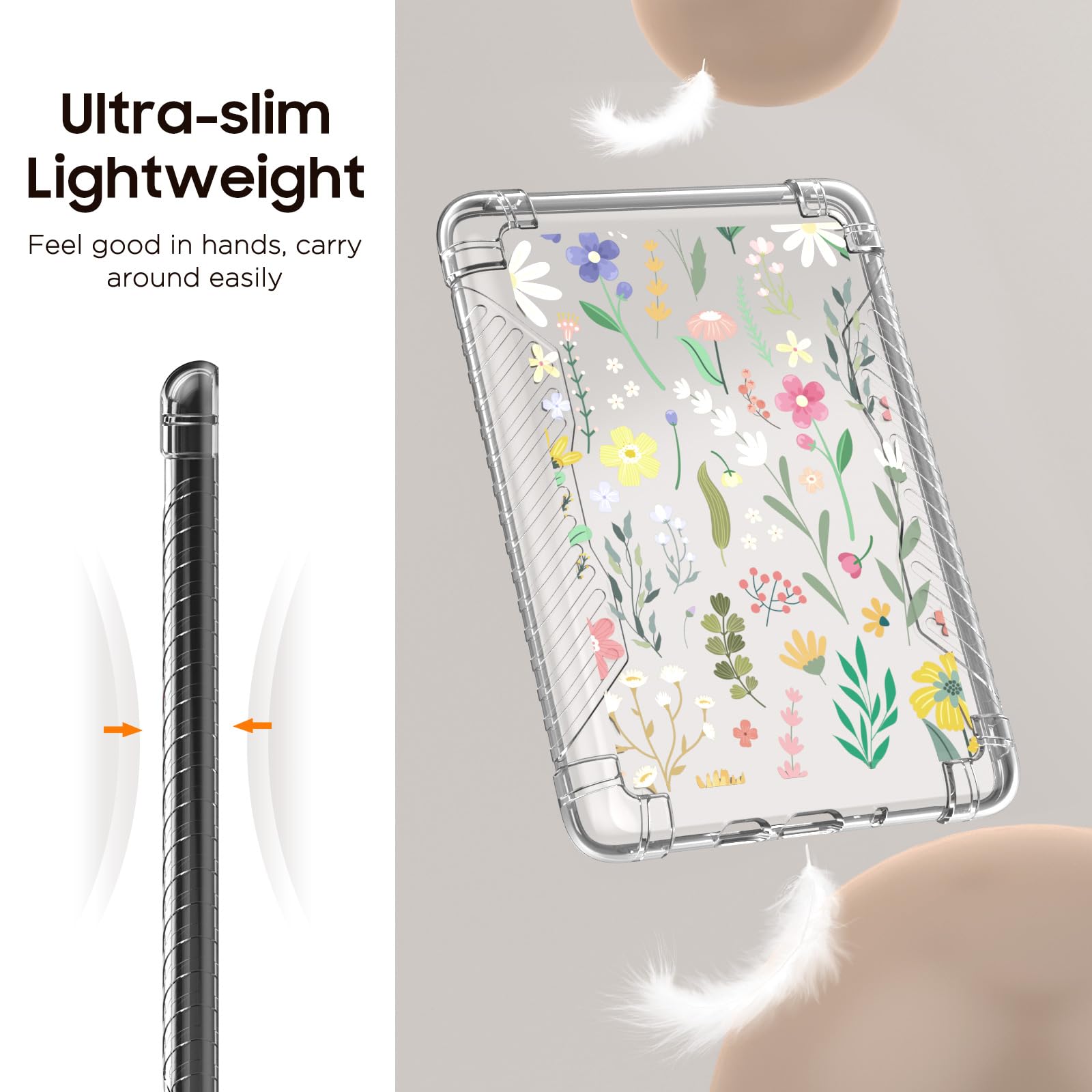 MoKo Case for 6' All New Kindle (11th Generation 2024/2022 Release), Ultra Clear Soft Flexible Transparent TPU Skin Bumper Back Cover Shell, Clear & Flower