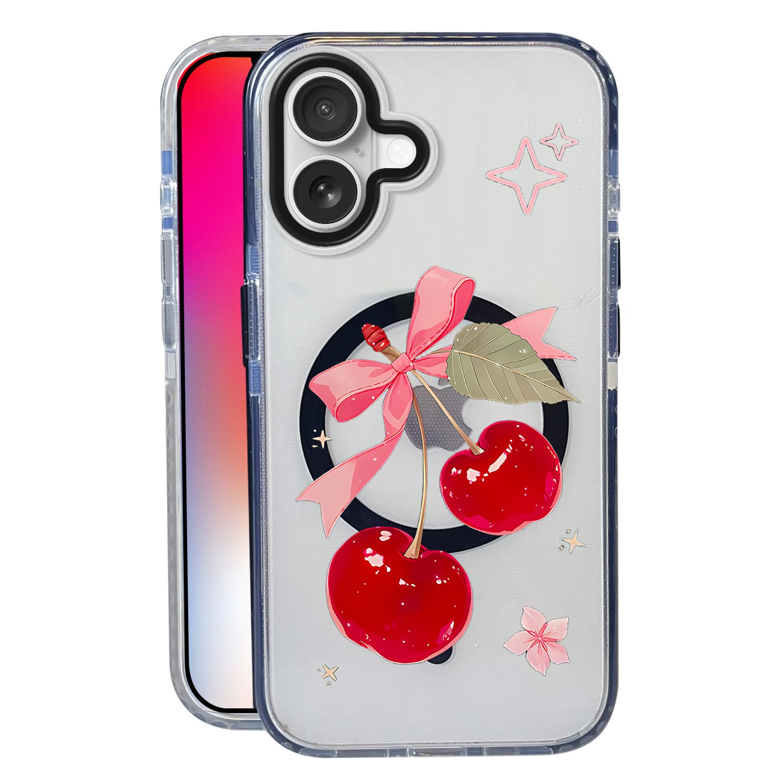 Nimeey Big Cherry Bow for iPhone 16 Case,MagSafe Compatible,Matte Soft Slim Shockproof Cover,Anti-Fingerprint,Anti-Yellowing,Ant