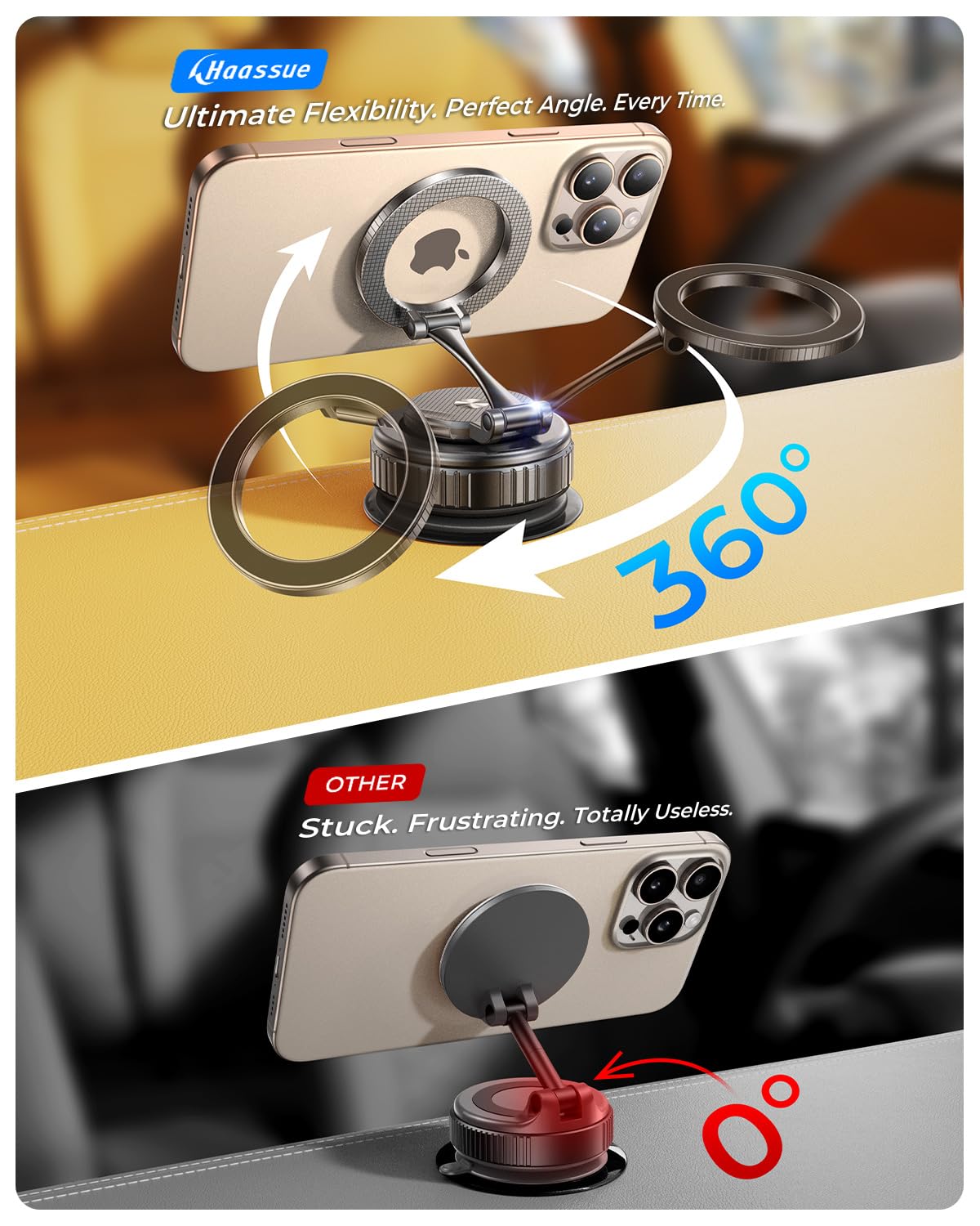 2025 Upgraded 360 Vacuum Magnetic Phone Holder For Magsafe, Suction Cup Premium Metal Car Mount [89+ Lbs Suction & 2800Gf Magnet