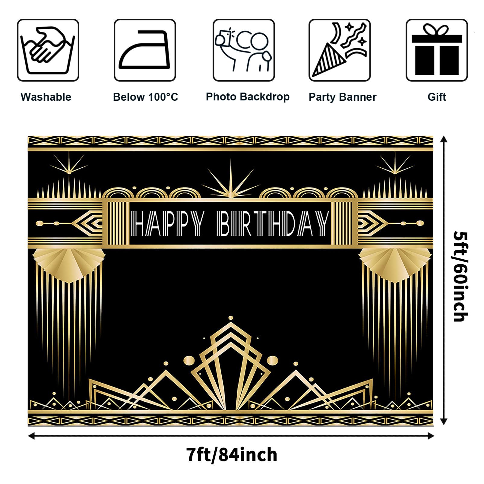 Avezano 7X5Ft Great Gatsby Theme Birthday Party Backdrop Roaring 20S Retro 1920S Photo Booth Backdrop For Adults Birthday Party