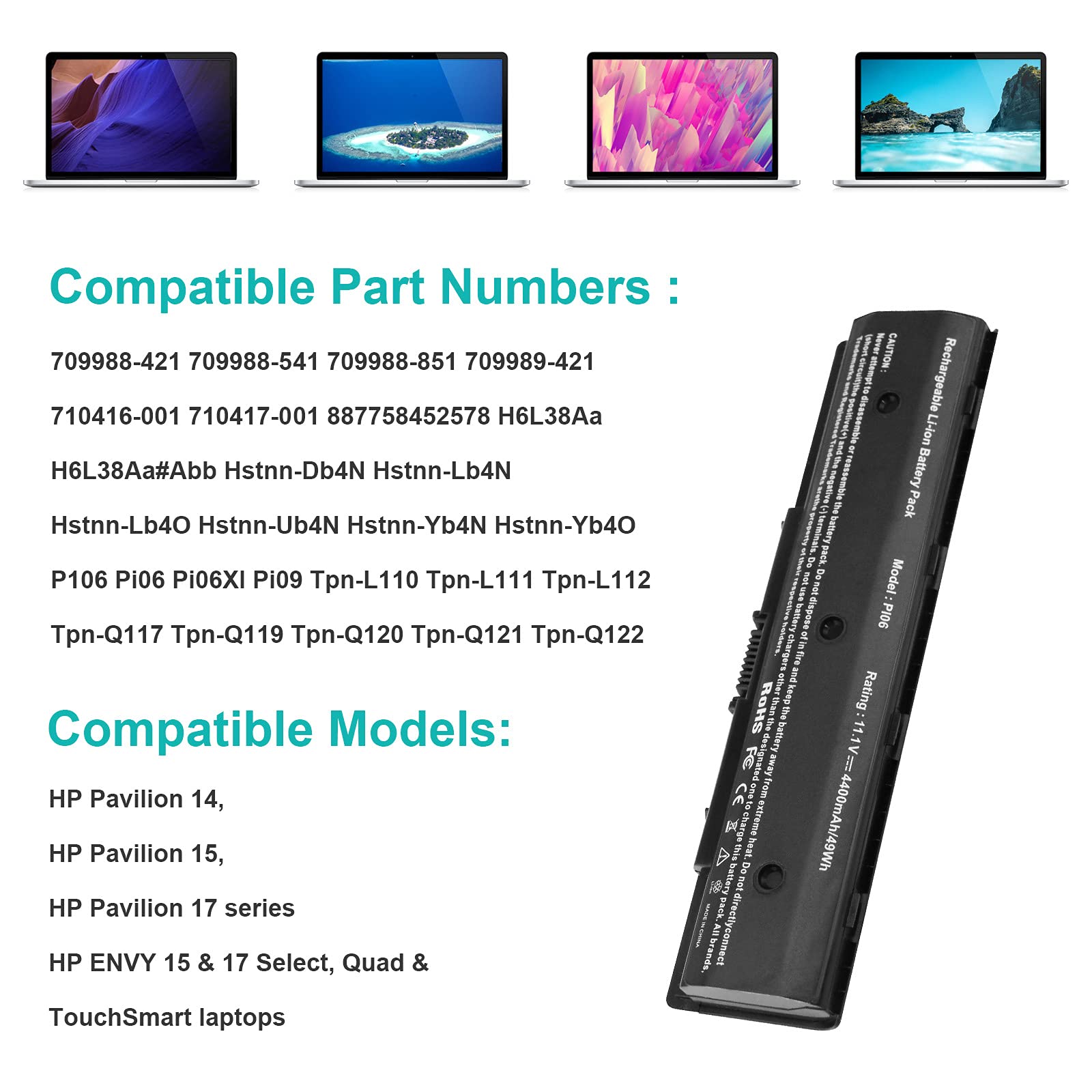 Fancy Buying PI06 Laptop Battery for HP Envy 15 17 Pavilion 14 15 17 Series Li-ion Black 11.1V 4400mAh