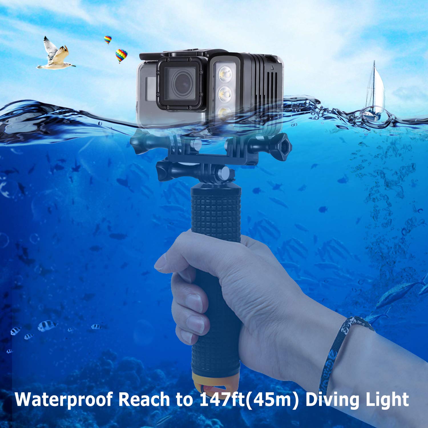 Hongdak Waterproof Dive Light For Gopro Underwater 147Ft(45M) Photography Accessories For Gopro Hero 12 11Mini 11 10 9 8 7 6 5 4
