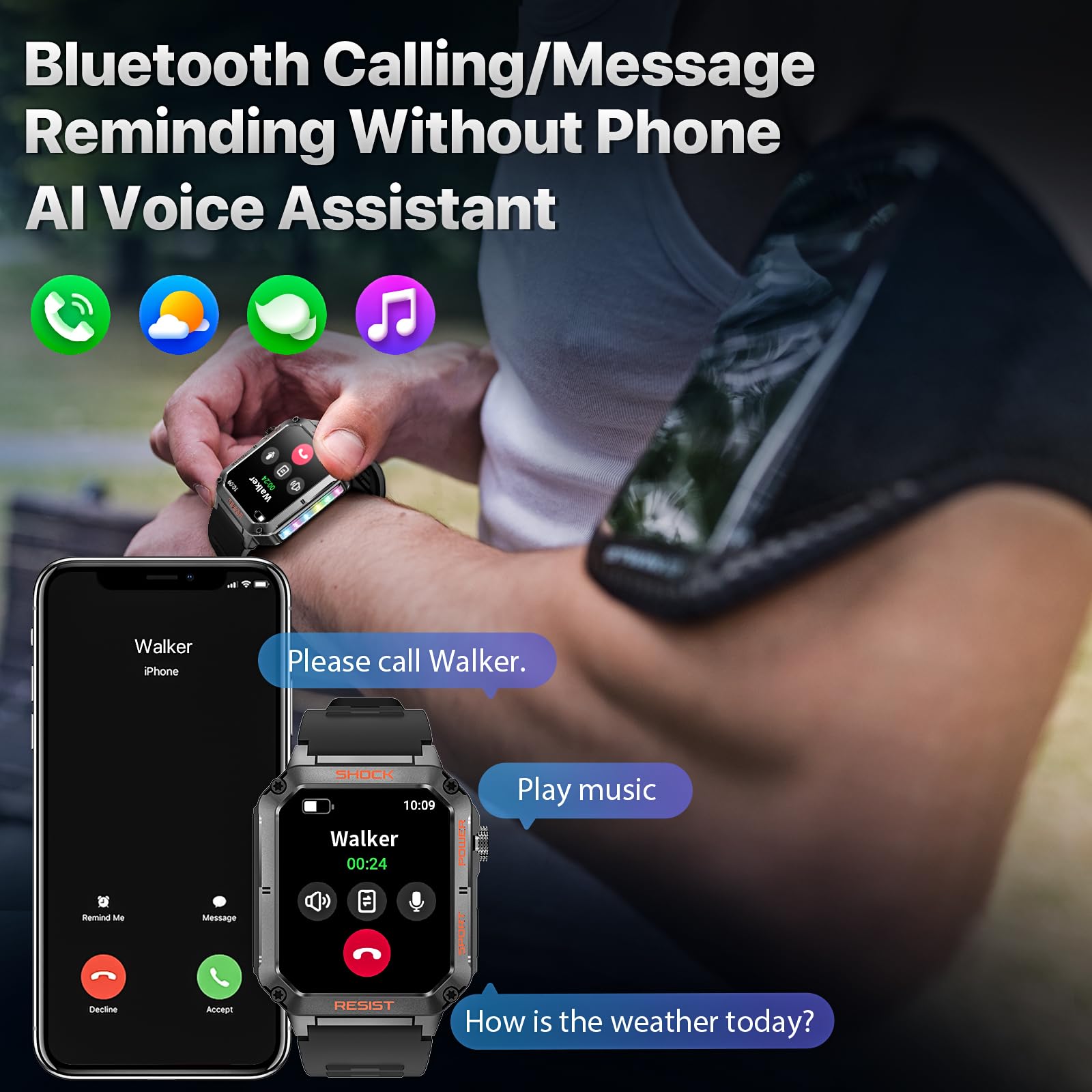 Military Smart Watch For Men, 1.91 '' Hd Screen Bluetooth Answer/Make Calls, Fitness Tracker Watches For Android/Iphone, Ip68 Wa