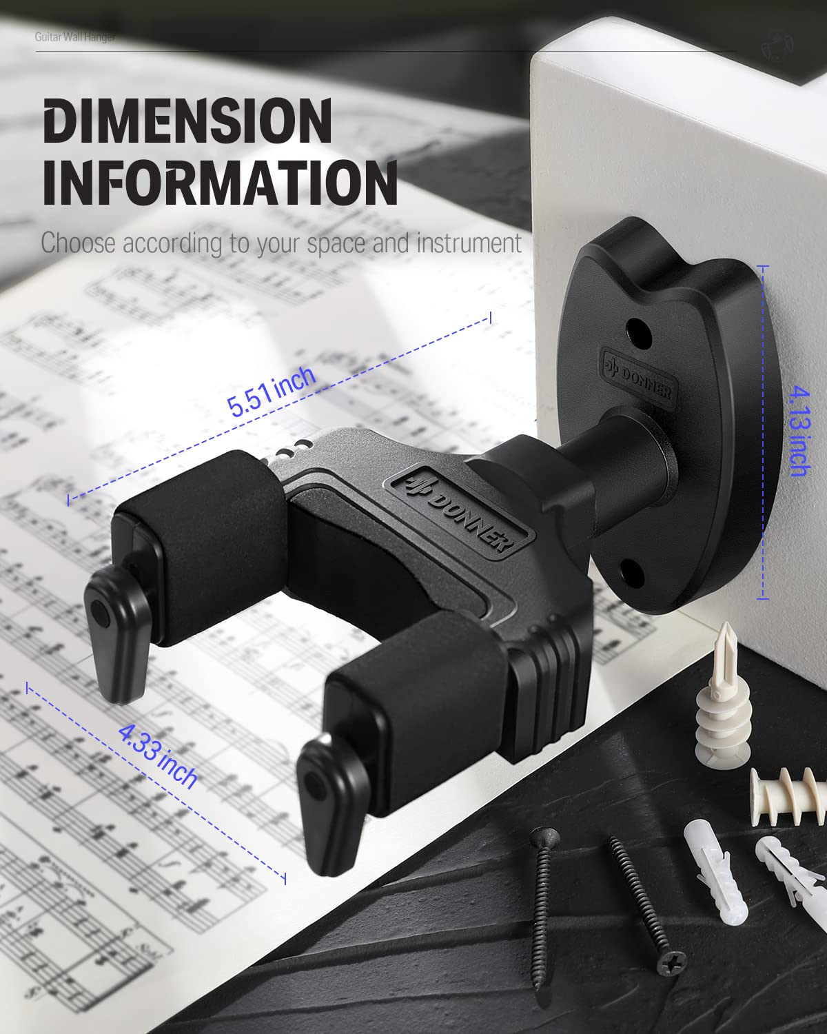 Donner Guitar Wall Mount Locking 2 Pack, Guitar Wall Hangers Auto Lock For Acoustic Electric Guitar Bass Mandolin, Black