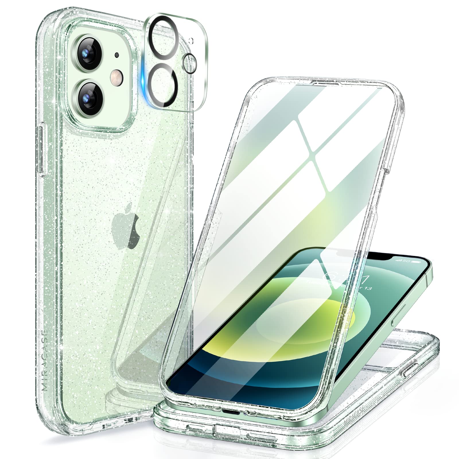 Miracase Glass Series For Iphone 12/12 Pro   Full Body Rugged Protective Case With Built In 9H Tempered Glass Screen Protector A