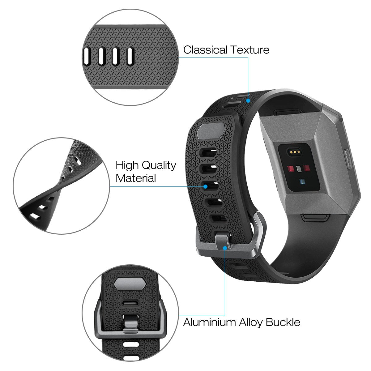 Aiunit Compatible Ionic Bands For Men Women Large With Gray Buckle, Replacement Strap Sport Accessory Wristband For Ionic Smart