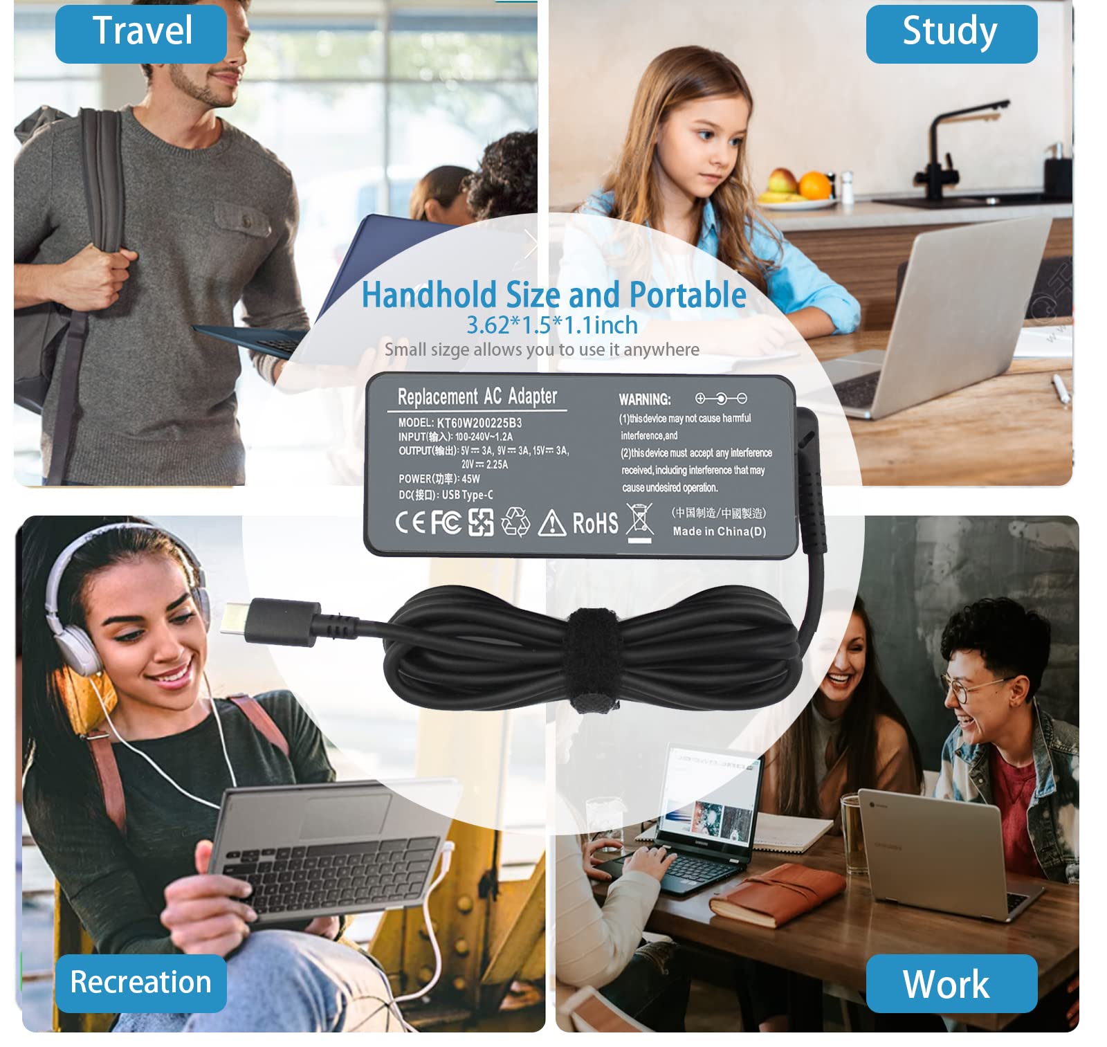 45W Usb C Charger For Lenovo Chromebook 100E 300E 500E C330 S330 C340 S340 Dell Chromebook 3100 5190 Samsung Chromebook Xe520Qab