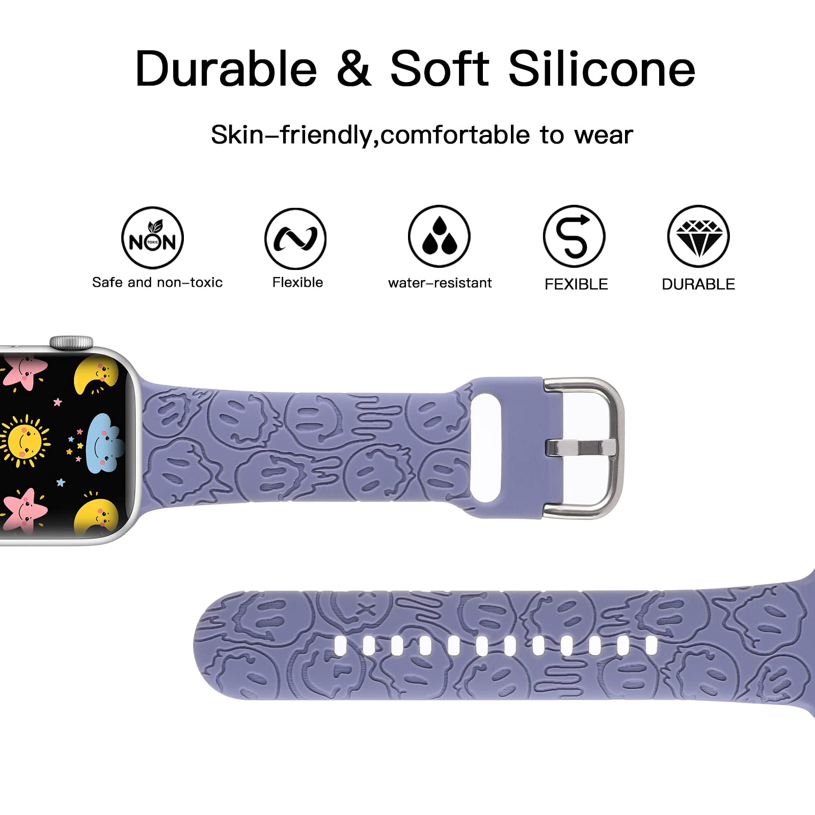 Halloween Ghost Engraved Silicone Band Compatible With Apple Watch 42Mm 44Mm 45Mm 49Mm,Soft Silicone Sport Wristband Cute Strap
