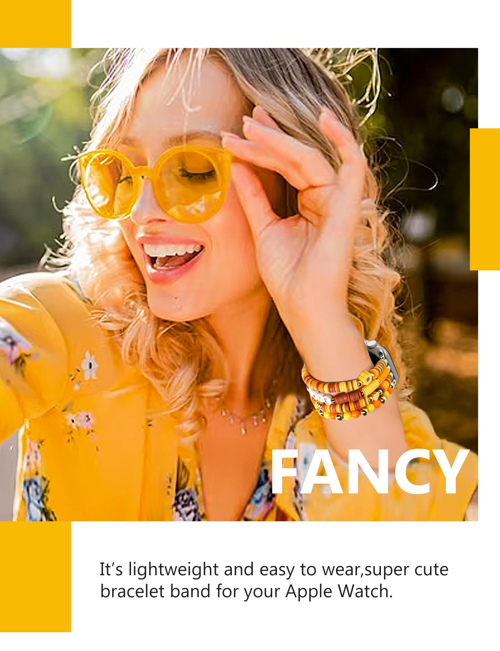 Jr.Dm Beaded Bracelet Compatible With Apple Watch 44Mm 42Mm 45Mm 46Mm For Women, Yellow Cute Sunflower Fall Design Handmade Stre