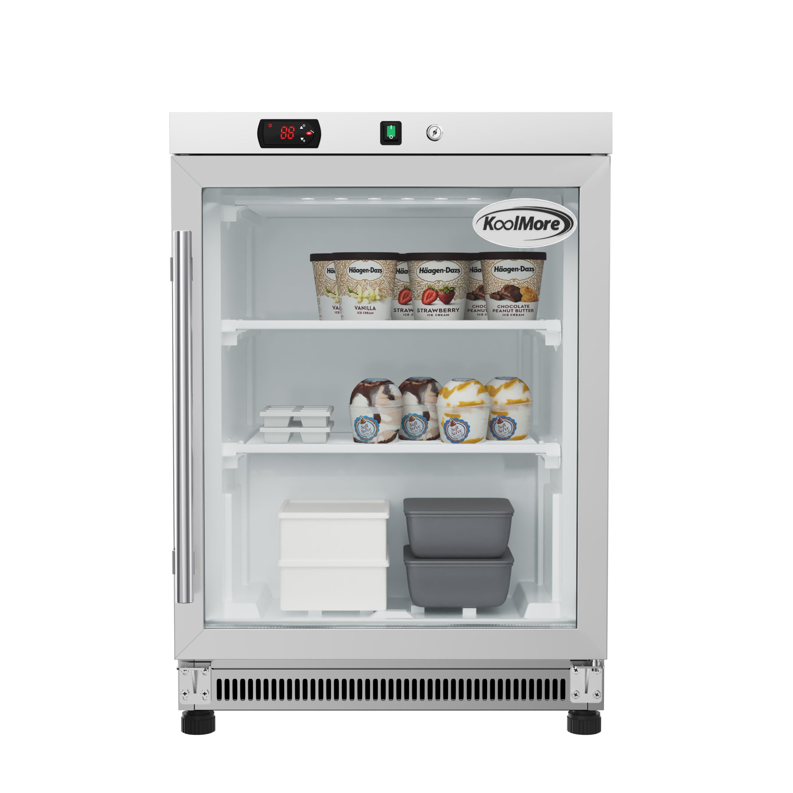 KoolMore 24 in. Commercial Manual Defrost Countertop Display Freezer in White with Stainless Steel and Glass Door, 4.6 Cu. ft. (