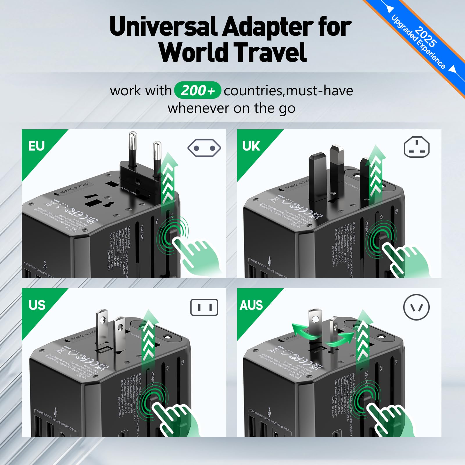 Hichor Universal Travel Adapter International Plug - European Travel Plug Adapter Worldwide Us Aus Eu Uk Spain Germany Ireland I