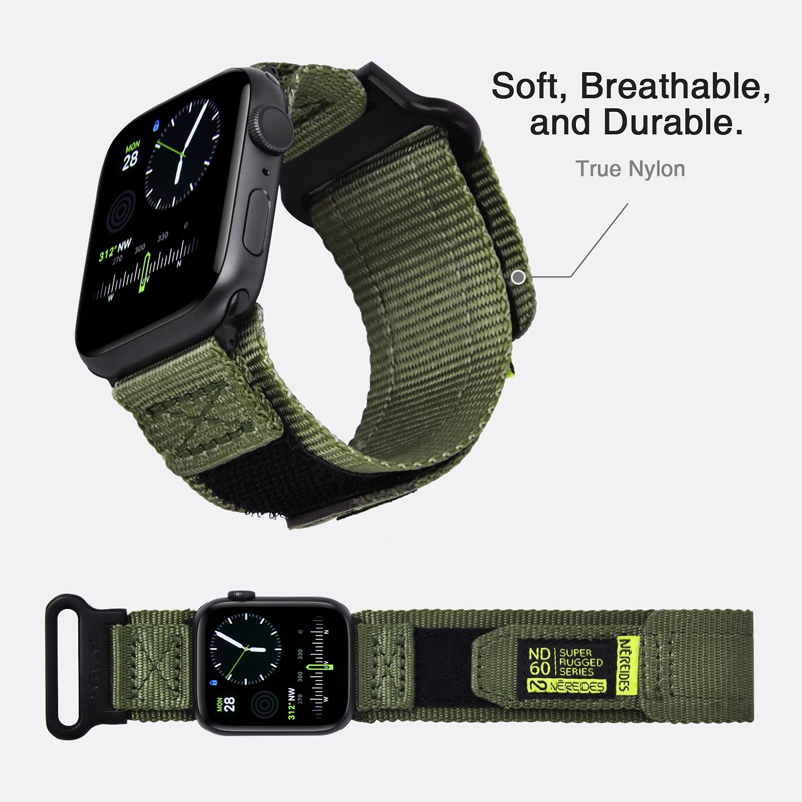 Nereides Compatible With Apple Watch Band Series 8/7/6/5/4/3/2/1/Se, Nylon Sports Strap With Woven Design For 42Mm/44Mm/45Mm 38Mm/40Mm/41Mm (42Mm/44Mm/45Mm Xl, Army Green)