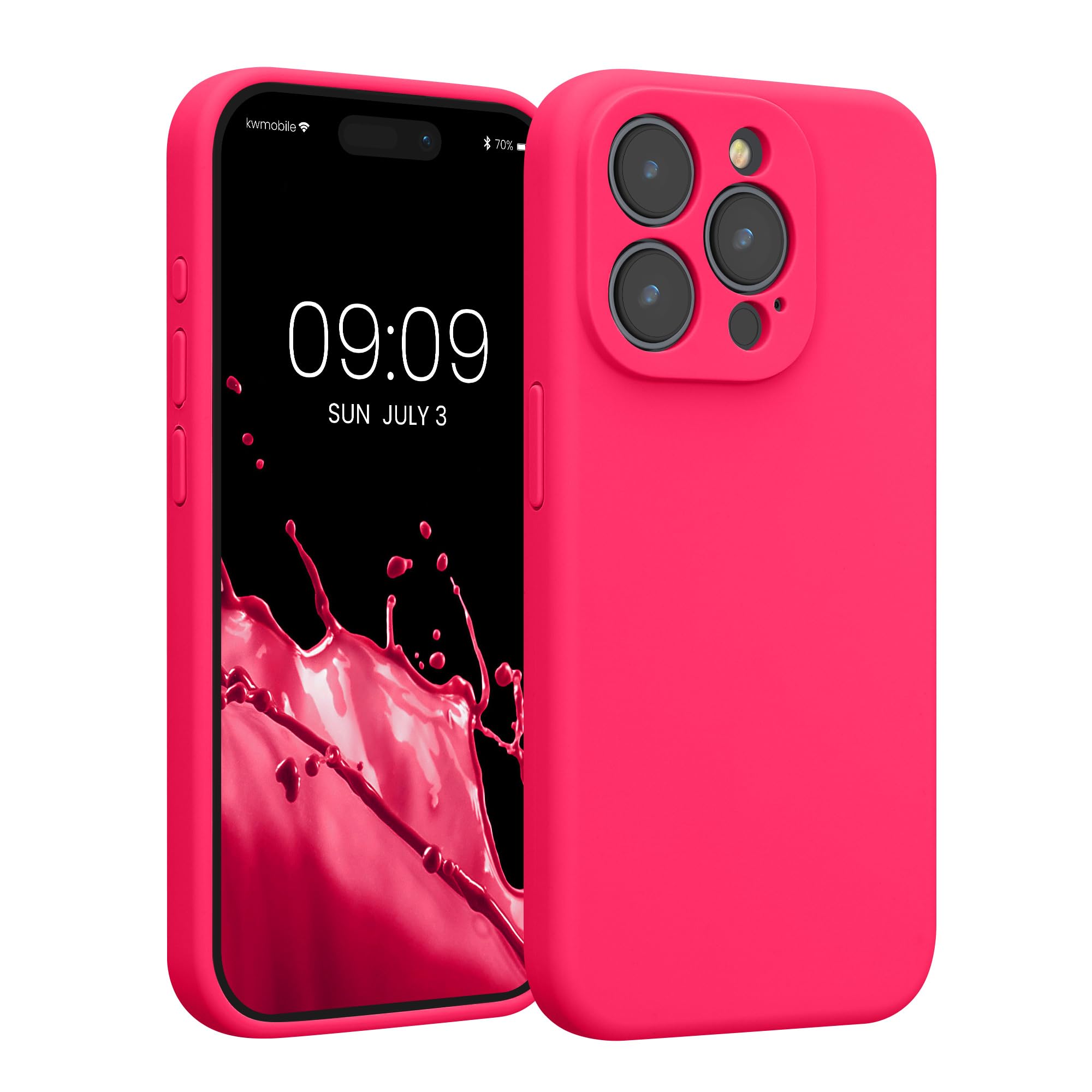 kwmobile Case Compatible with Apple iPhone 15 Pro Case - Slim TPU Silicone Phone Cover - Soft Touch Finish - Neon Pink