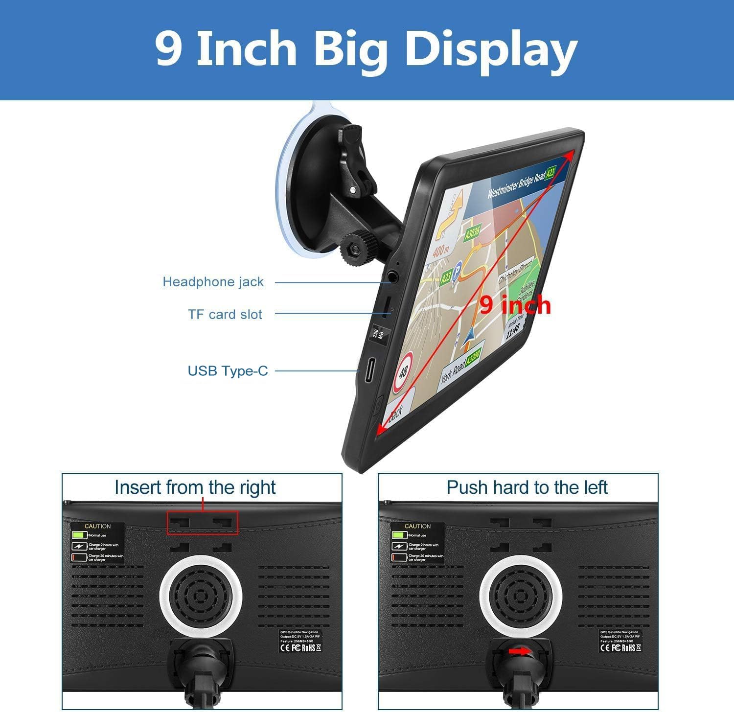 Gps Navigation For Car (9 Inch) Slimline Touch Screen Real Voice Direction ,Usa Edition 2025 (Free Lifetime Updates) Turn-By-Tur