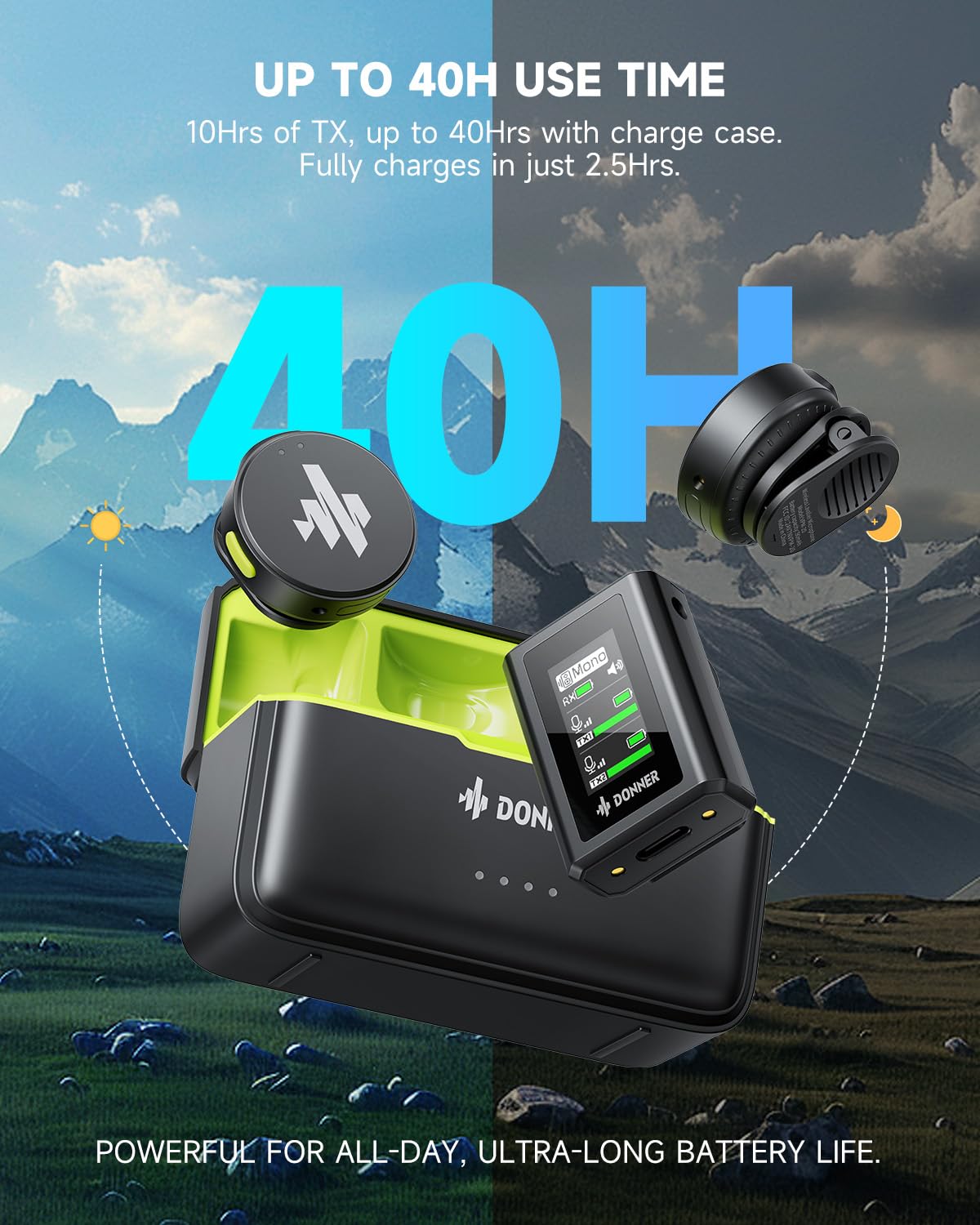 Donner Wireless Lavalier Microphone Vpm 20 Camera Vesion, With Charging Box, Dual Channels Mics, 3.5Mm Trs Jack, Plug Play, 1000