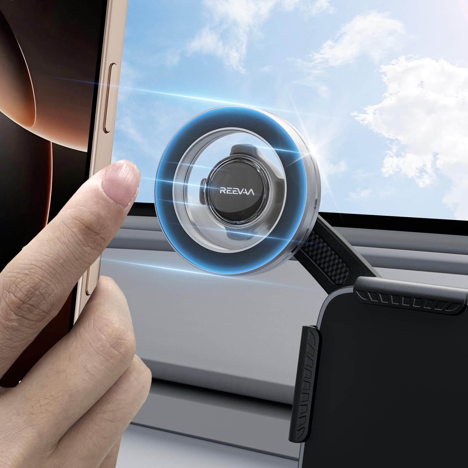 Reevaa 2025 Upgrade Tesla Phone Mount For Magsafe [Strongest Magnetic, No Glue] Adjustable Tesla Phone Holder For Model 3/S/X/Cy